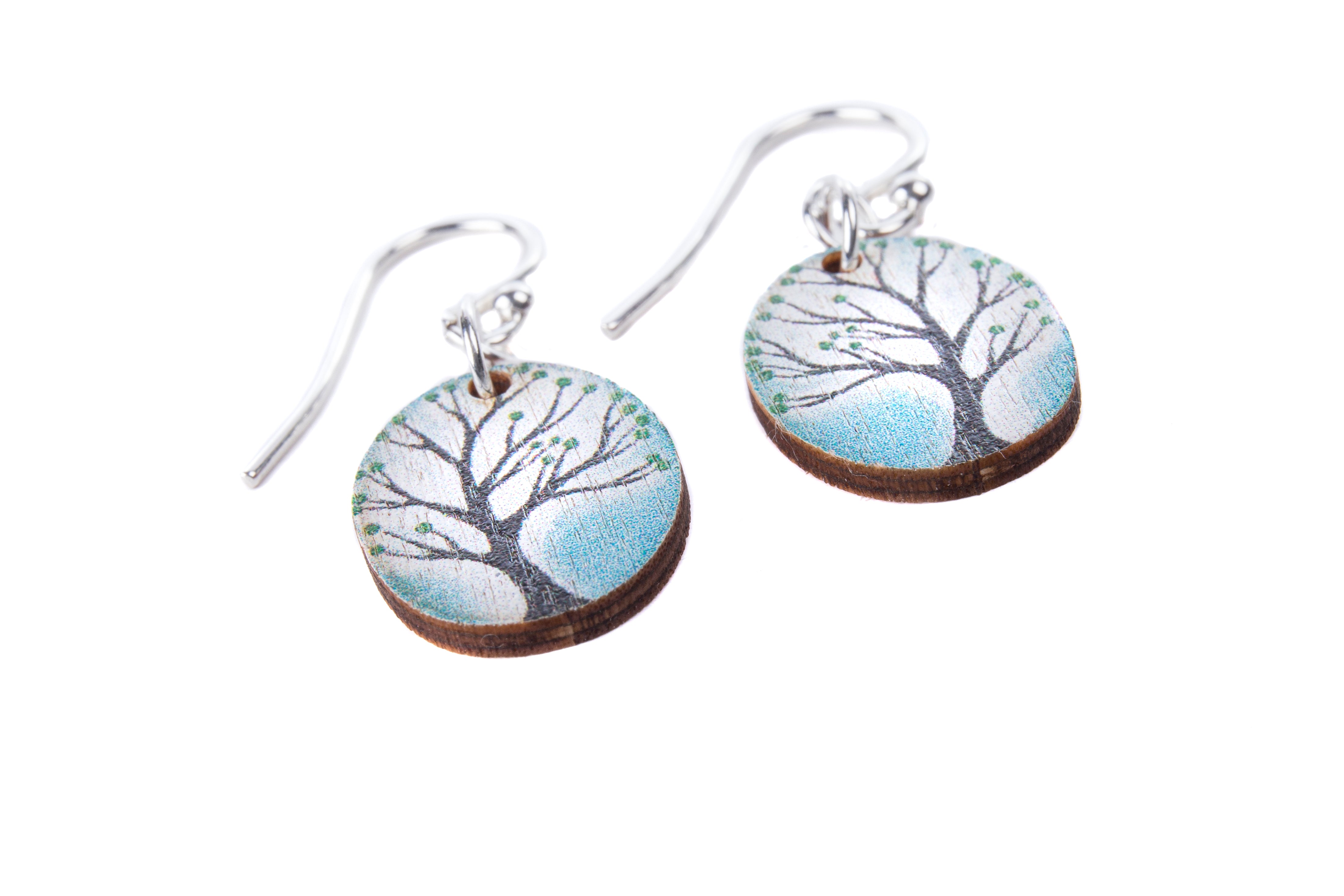 Turquoise Trees ~ Wood & Sterling Silver ~ Earrings