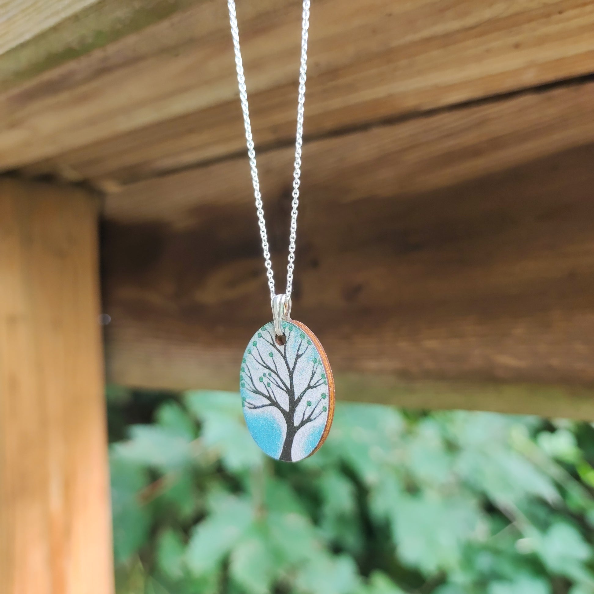 Turquoise Tree ~ Wood & Sterling Silver Pendant