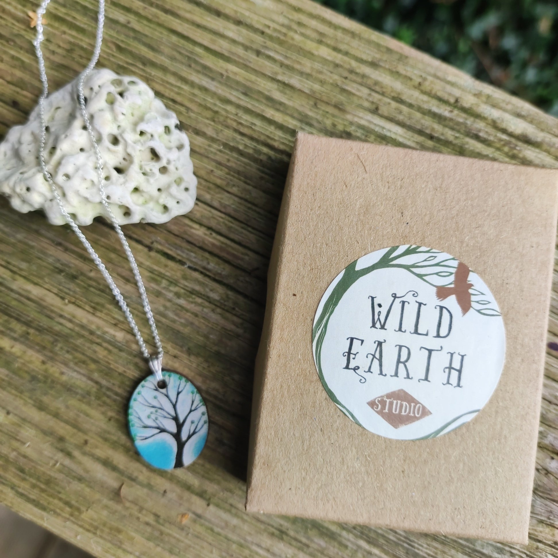 Turquoise Tree ~ Wood & Sterling Silver Pendant