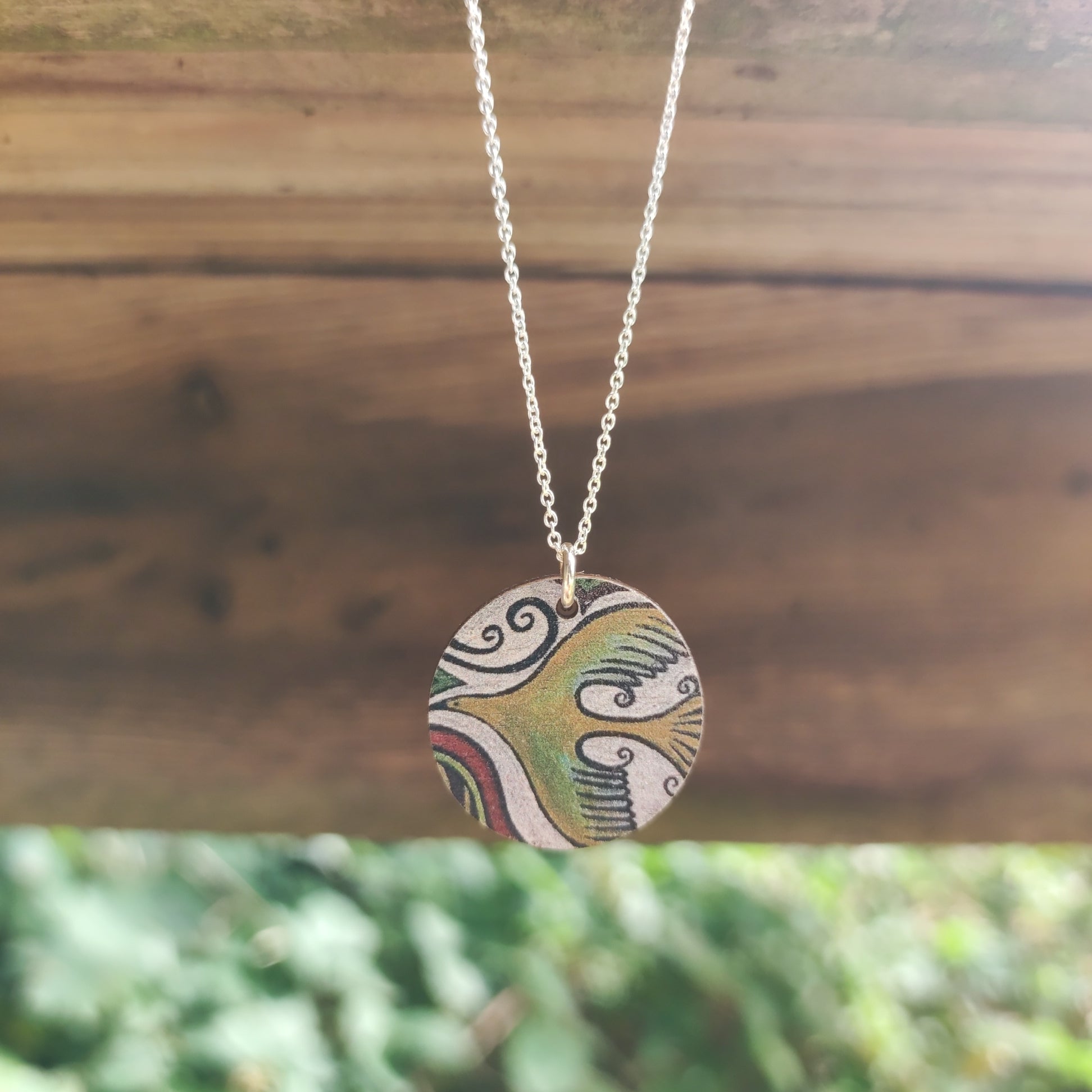 Flight Path ~ Ochre ~ Wood & Sterling Silver Pendant