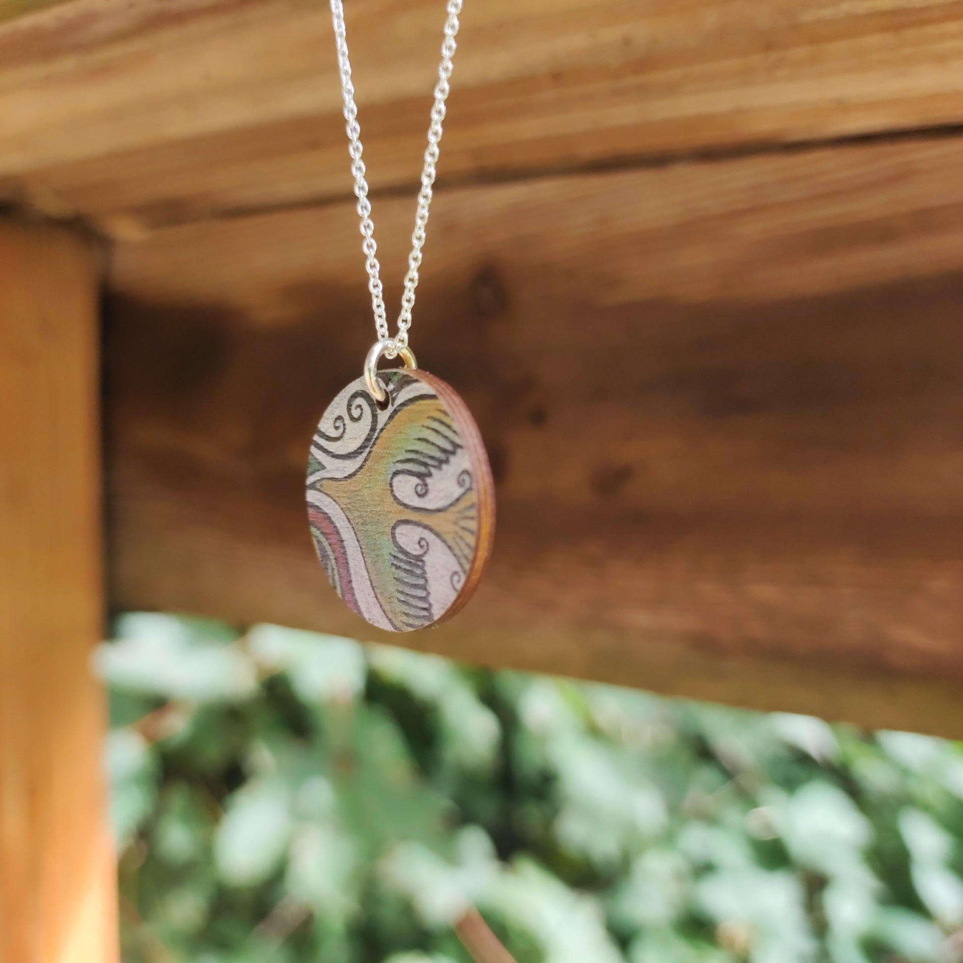 Flight Path ~ Ochre ~ Wood & Sterling Silver Pendant