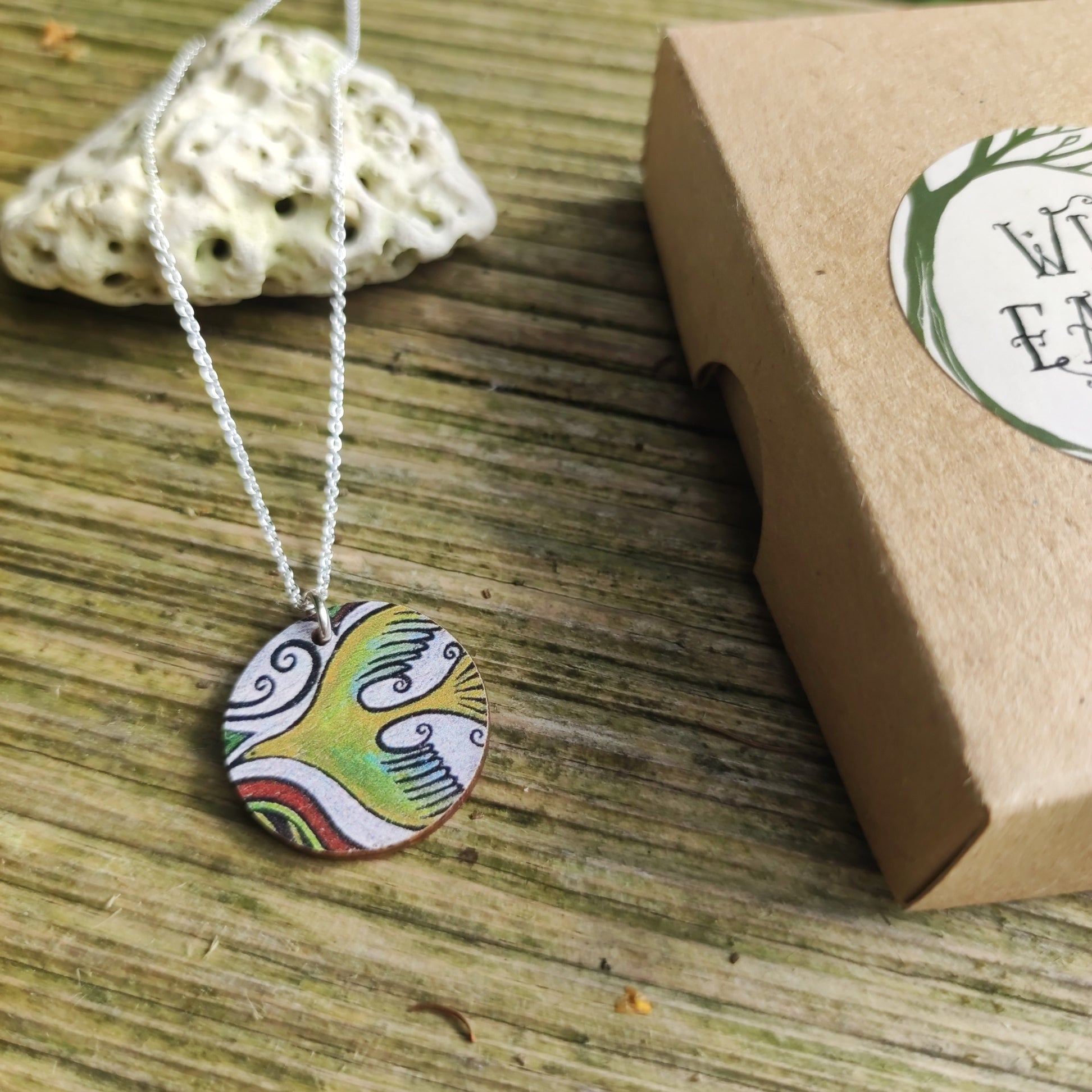 Flight Path ~ Ochre ~ Wood & Sterling Silver Pendant