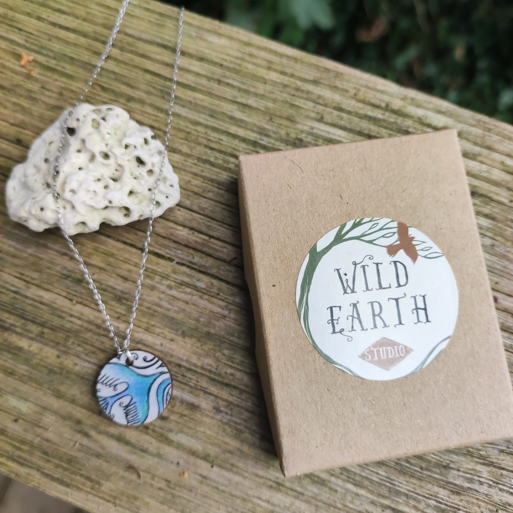 Flight Path ~ Blue ~ Wood & Sterling Silver Chain ~ Pendant