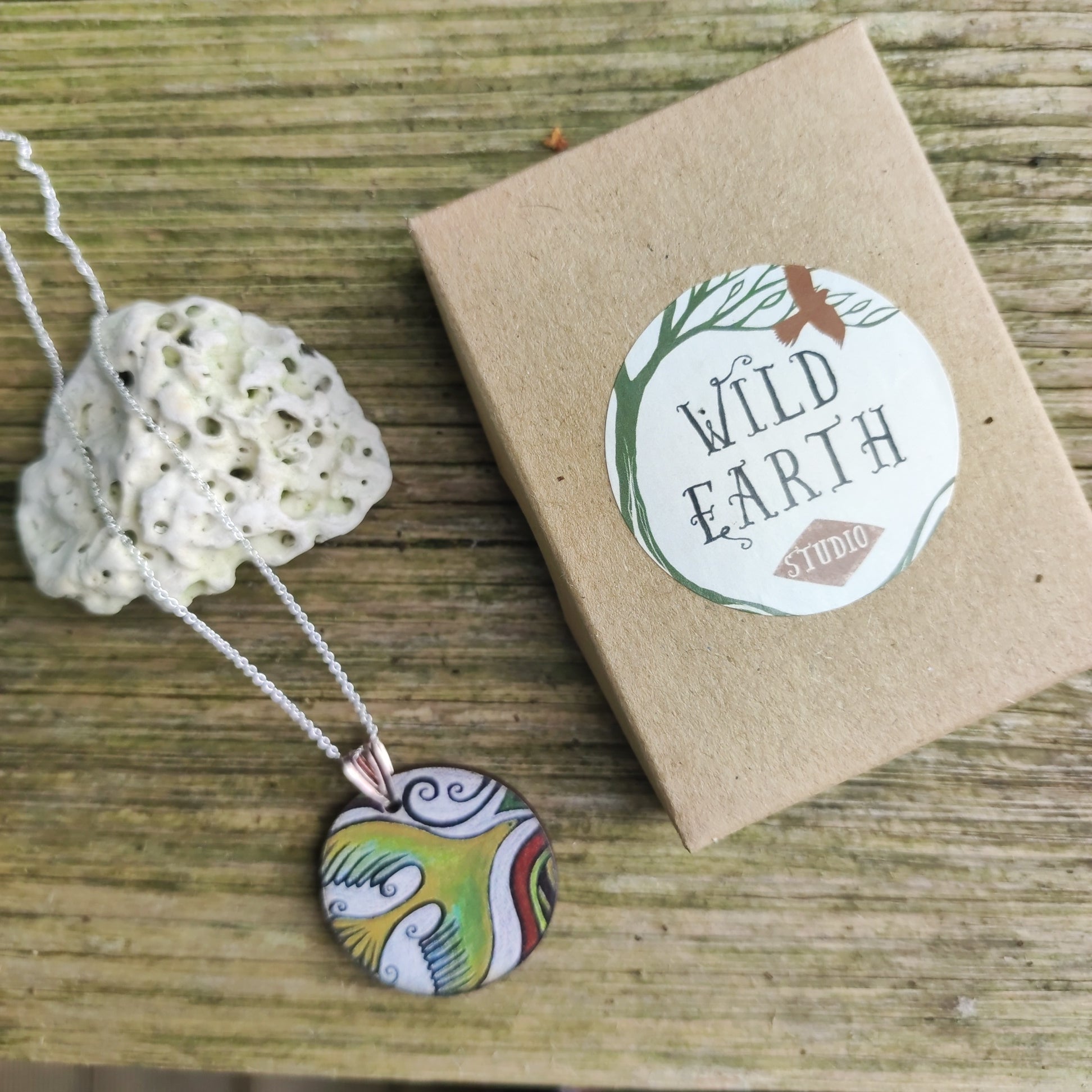 Flight Path ~ Ochre ~ Wood & Sterling Silver Pendant