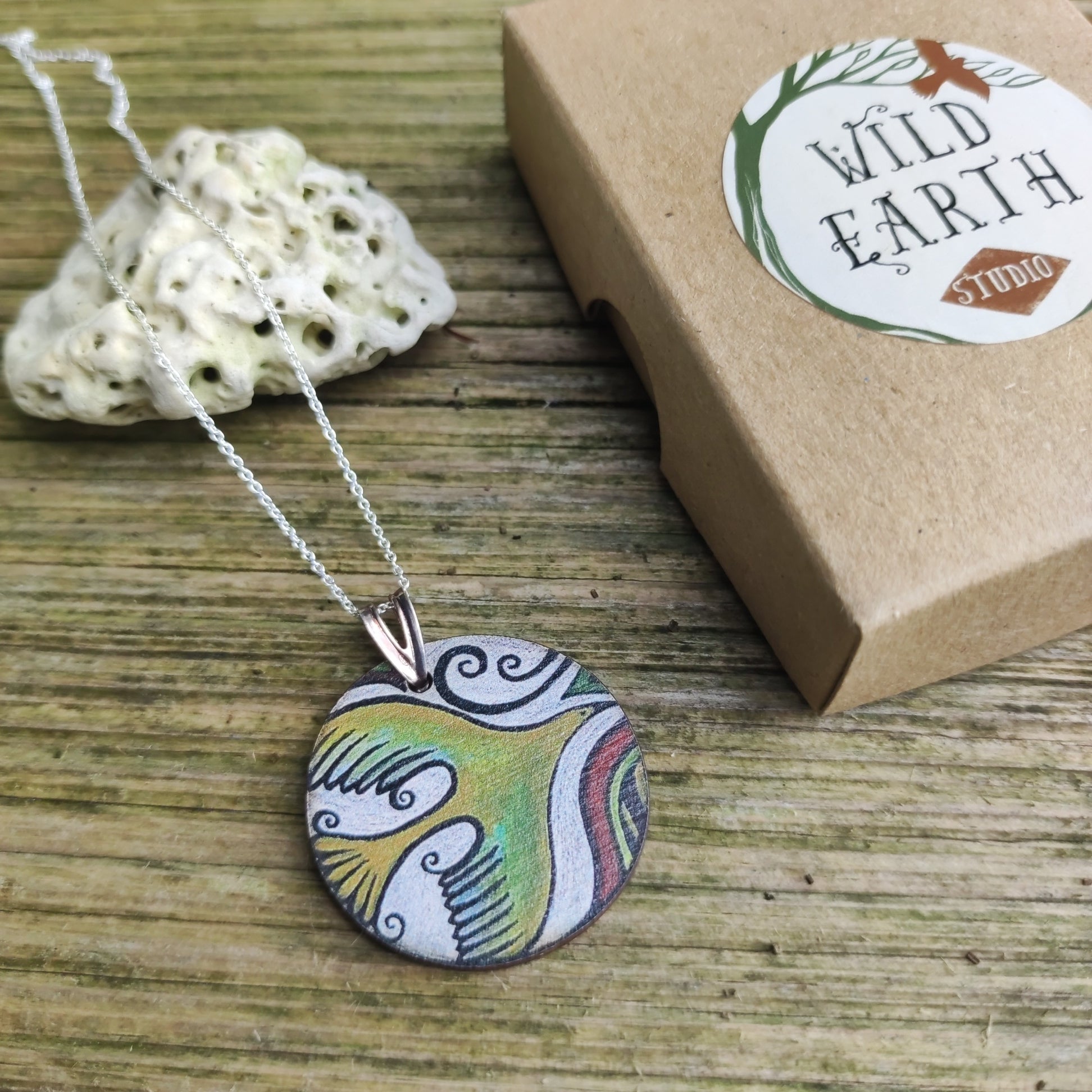 Flight Path ~ Ochre ~ Wood & Sterling Silver Pendant