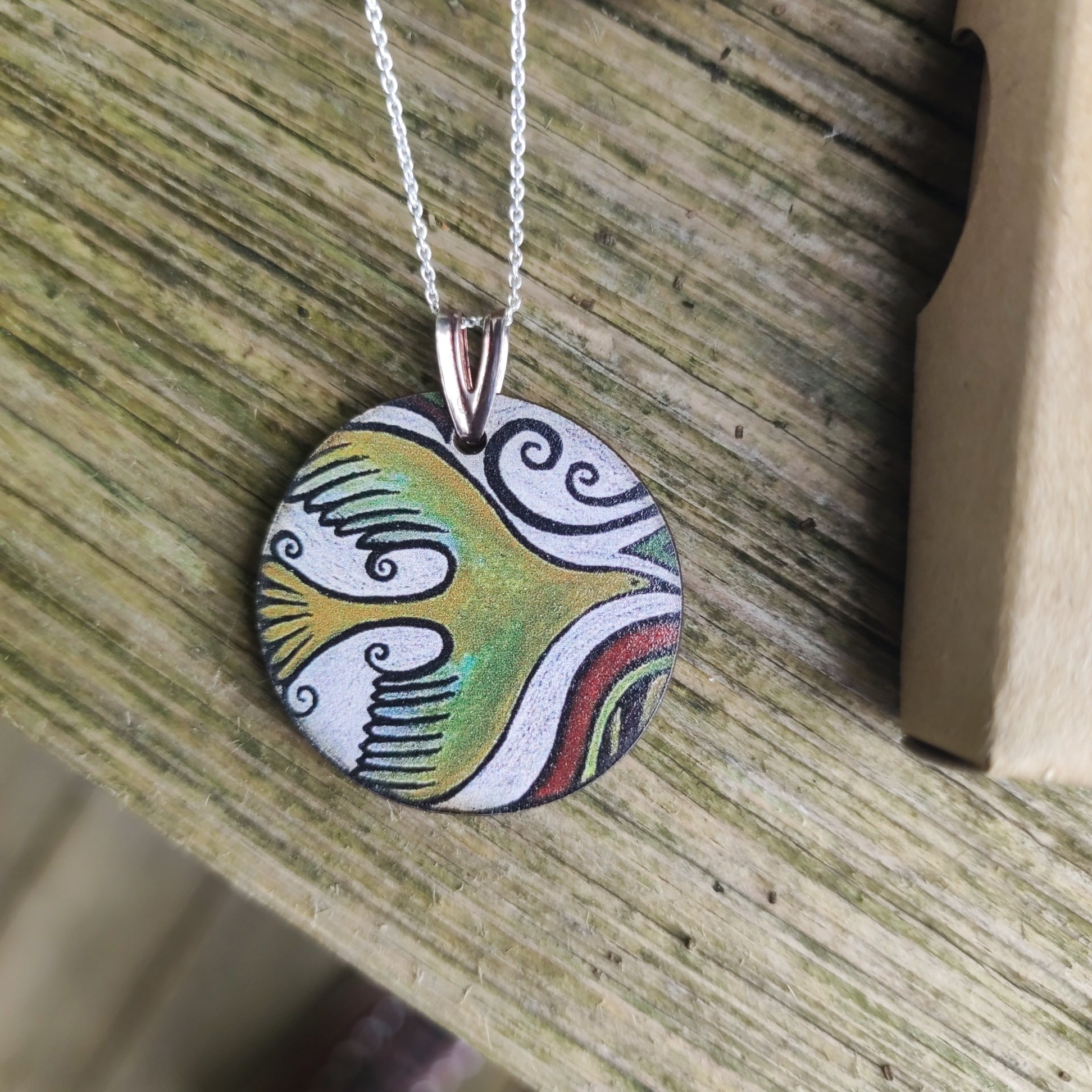 Flight Path ~ Ochre ~ Wood & Sterling Silver Pendant