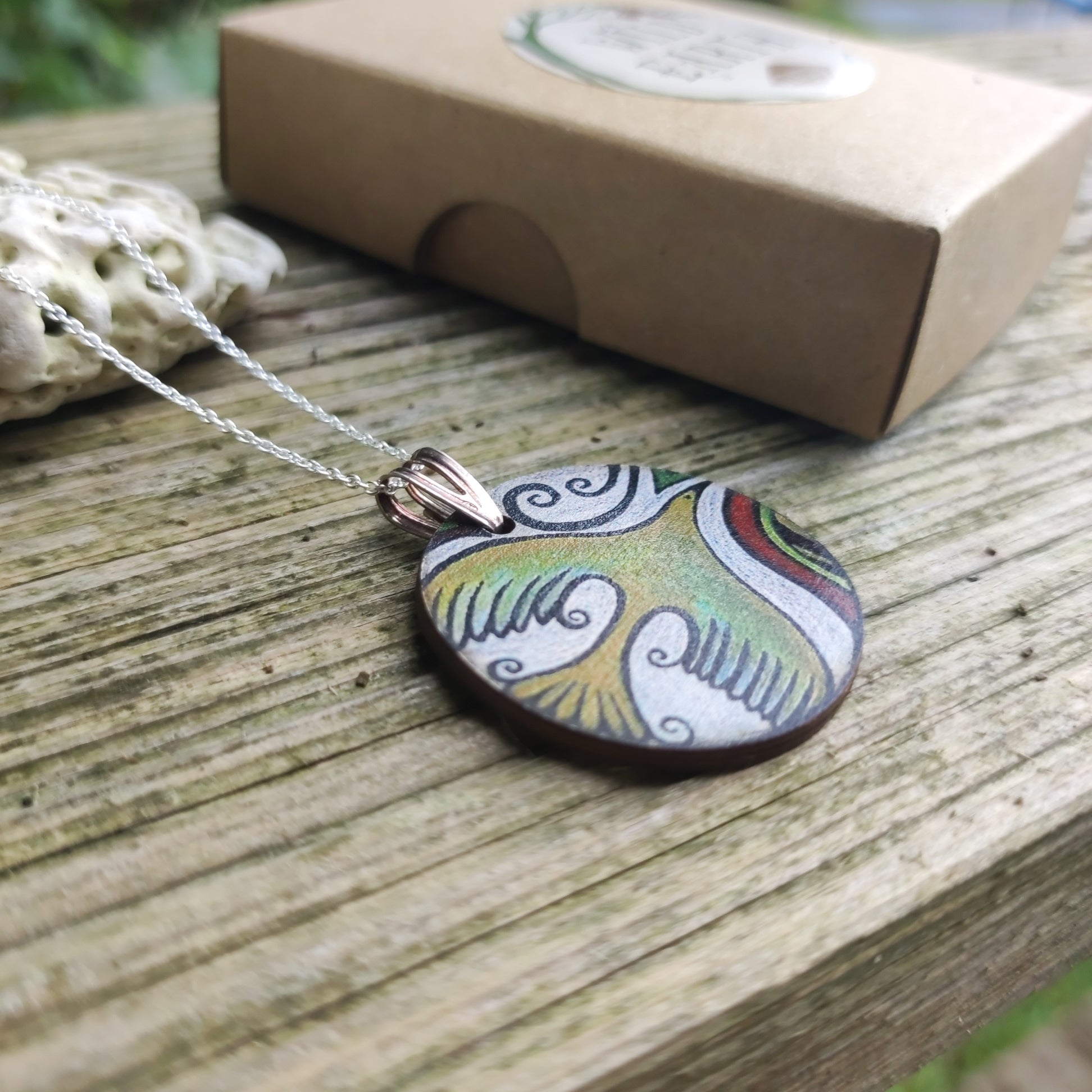 Flight Path ~ Ochre ~ Wood & Sterling Silver Pendant