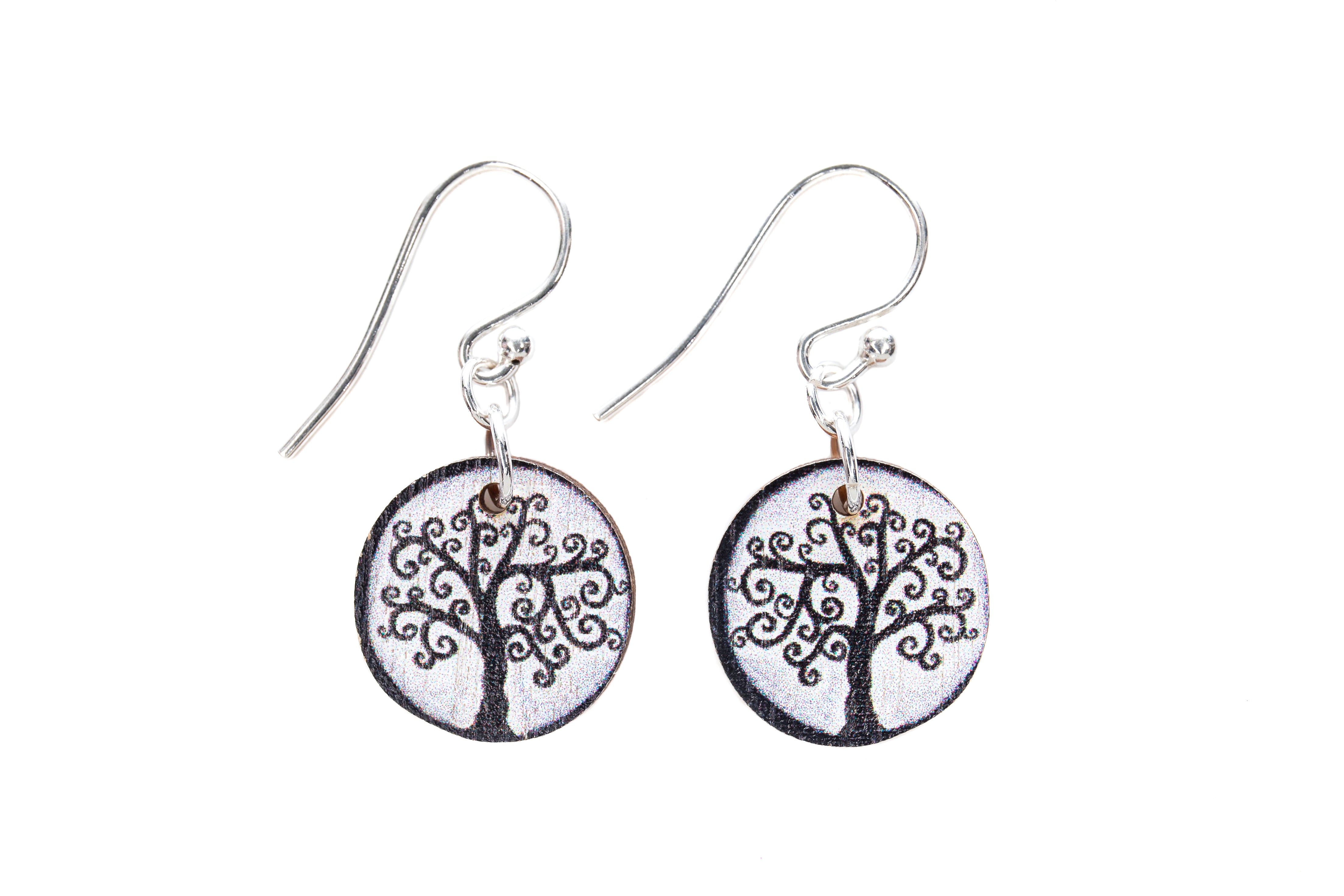 Tree Of Life Small ~ Wood & Sterling Silver ~ Earrings