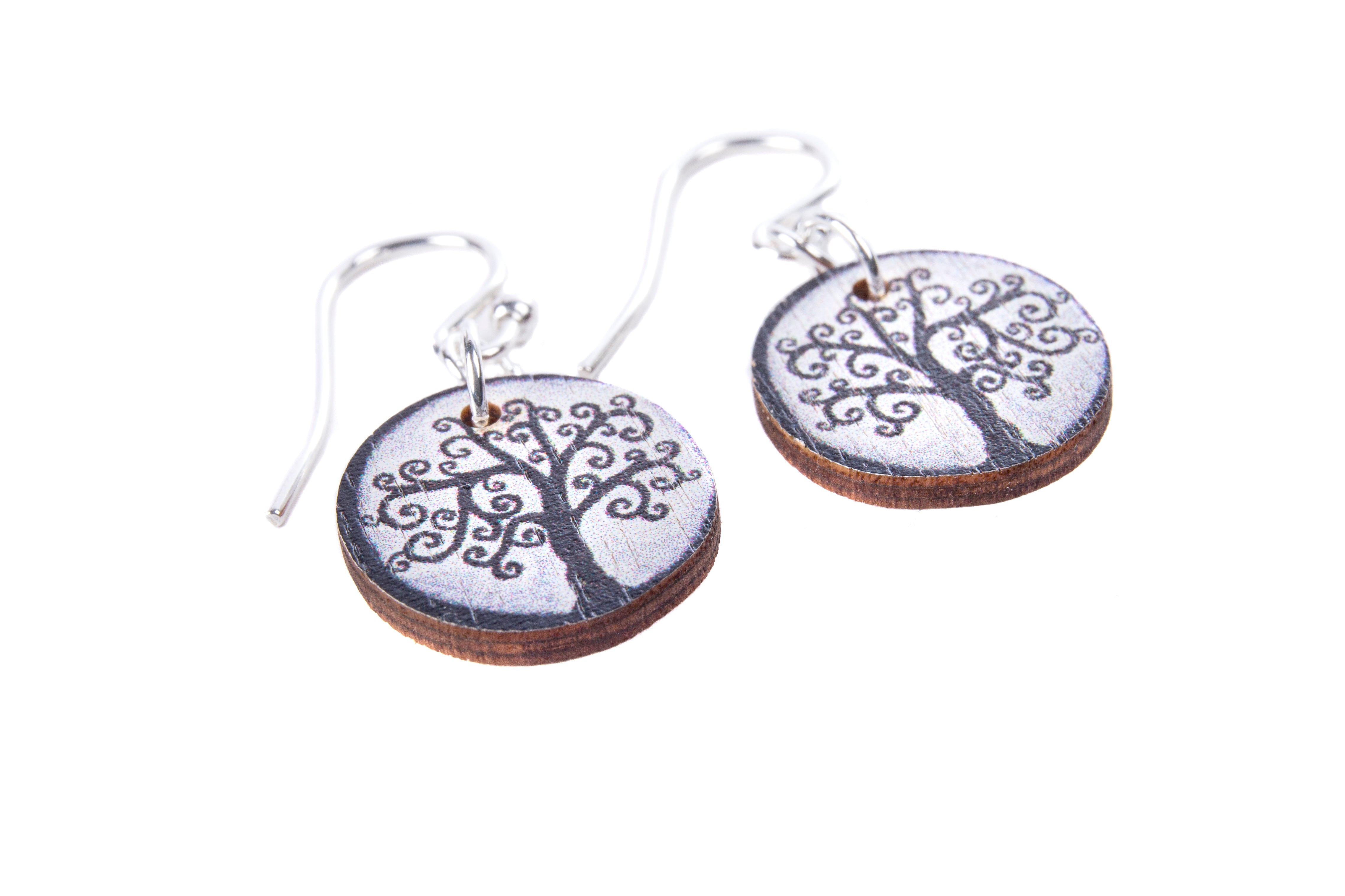 Tree Of Life Small ~ Wood & Sterling Silver ~ Earrings