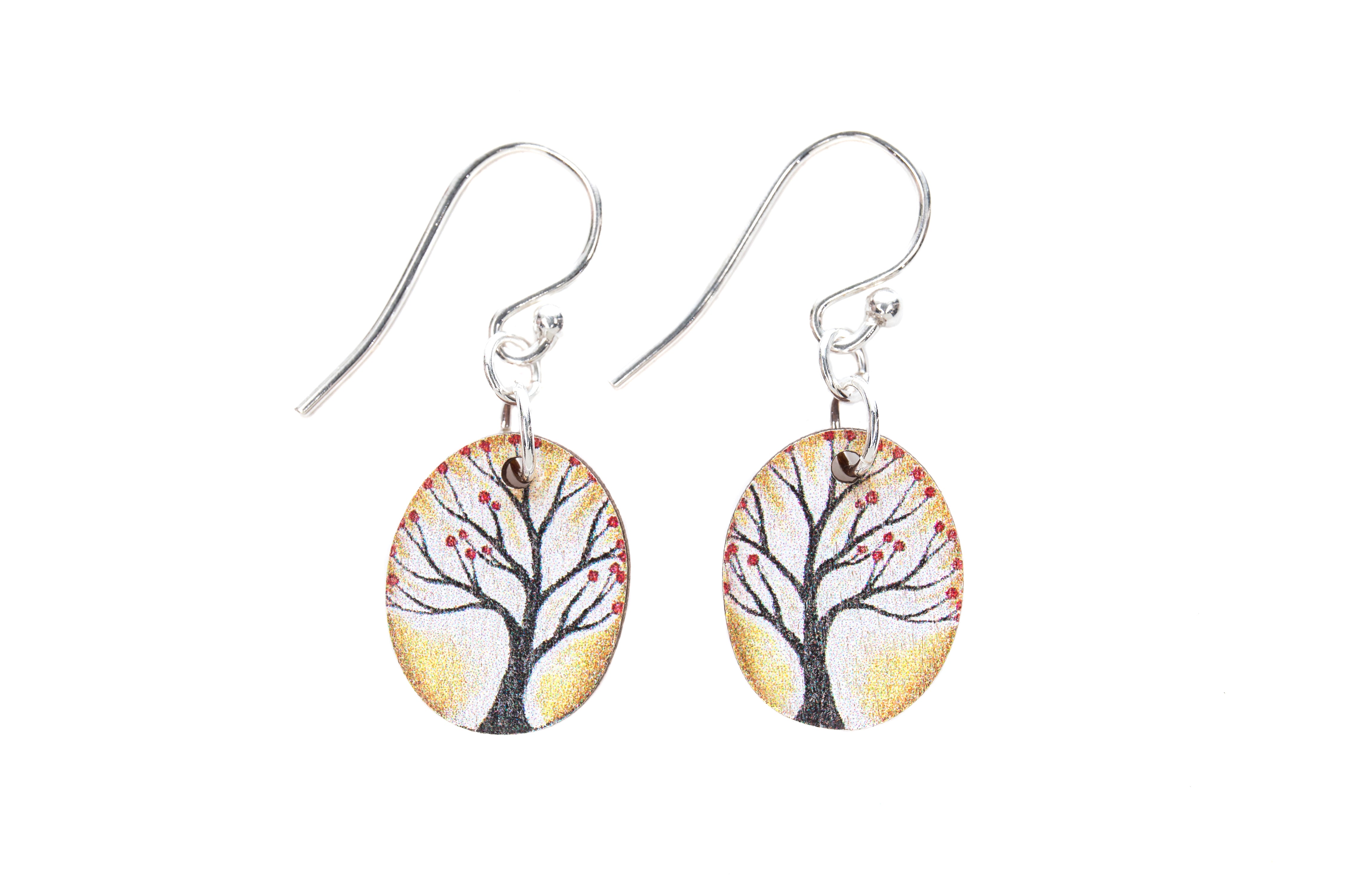 Ochre Trees ~ Wood & Sterling Silver ~ Earrings