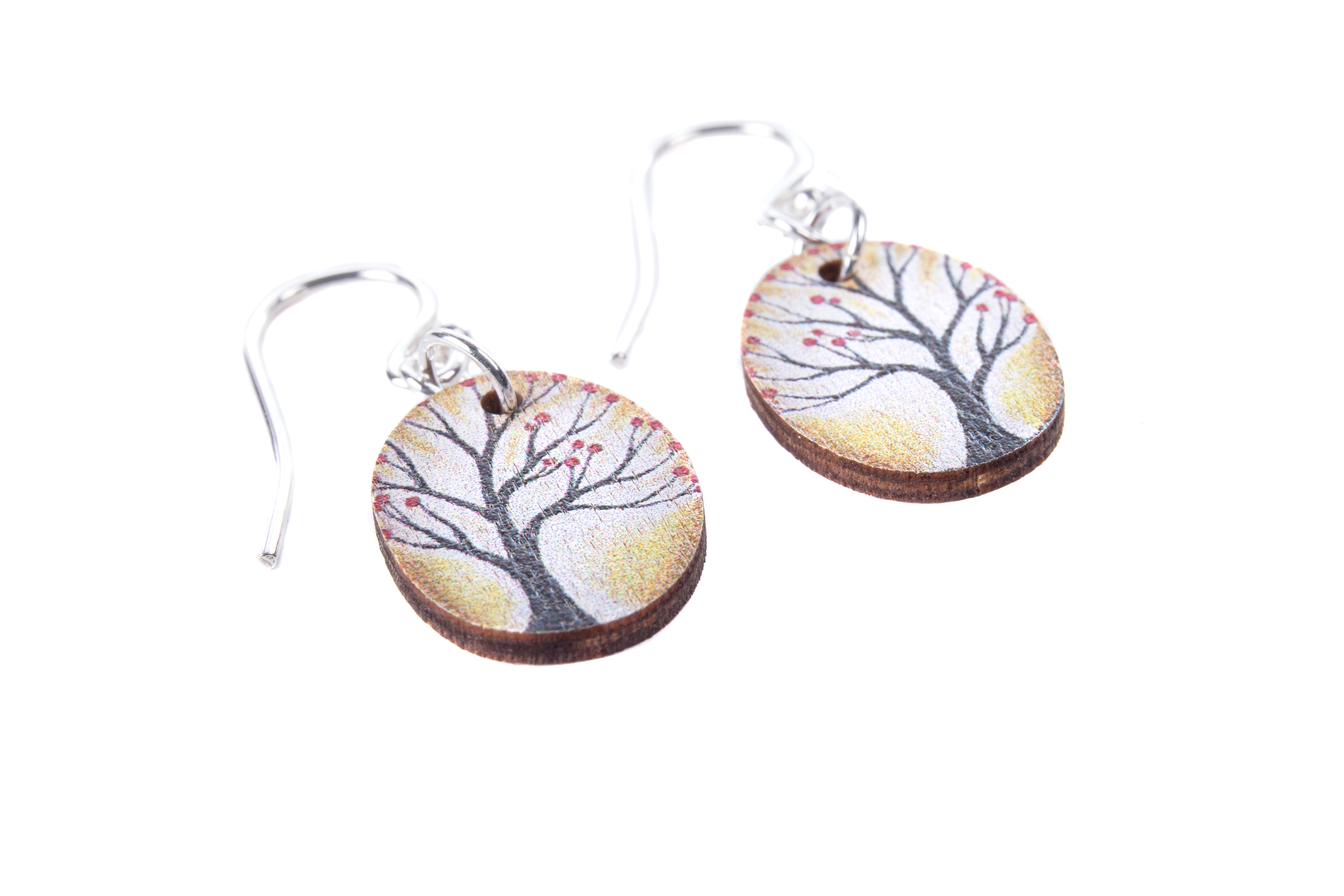Ochre Trees ~ Wood & Sterling Silver ~ Earrings