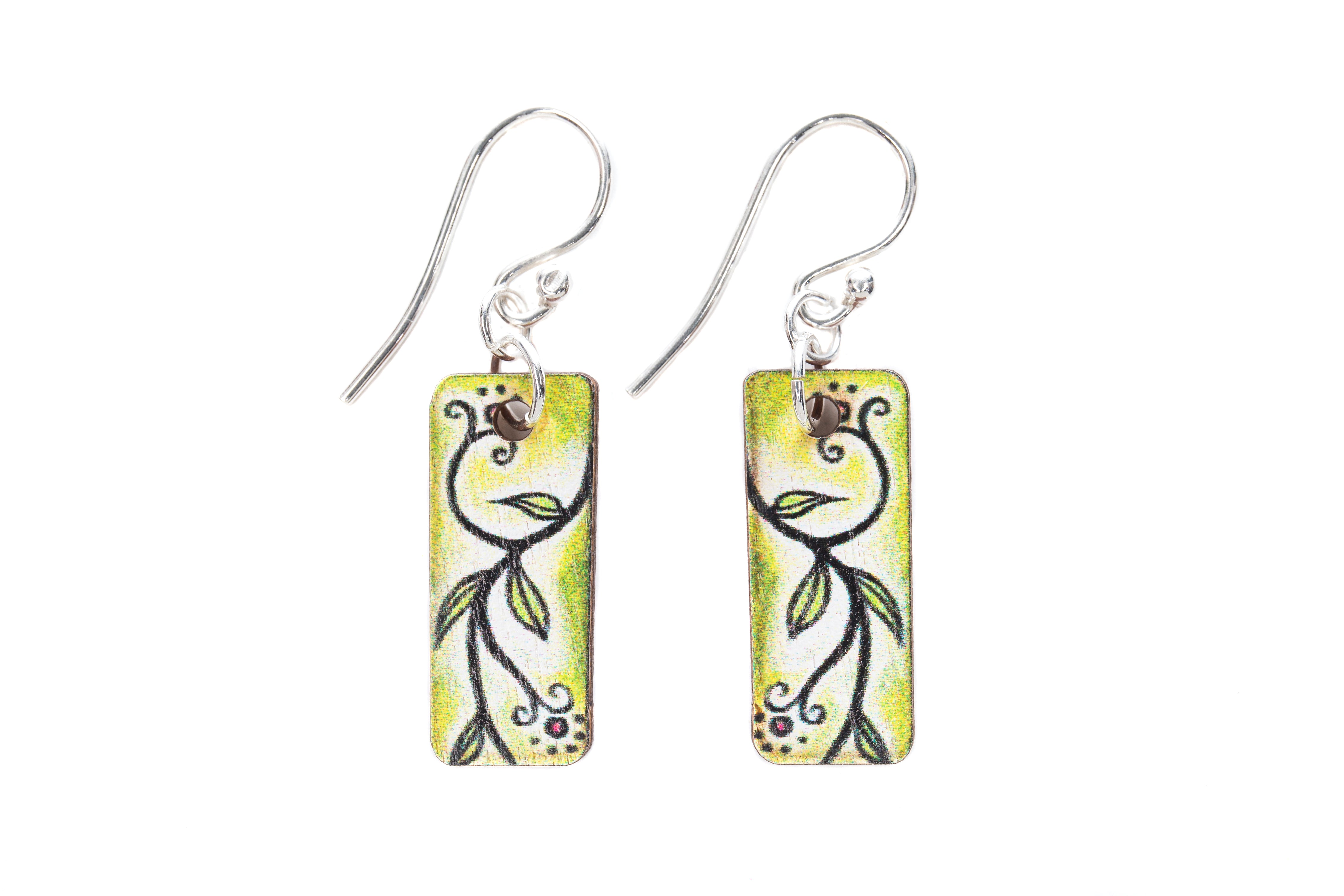 Vine Leaf ~ Wood & Sterling Silver ~ Earrings
