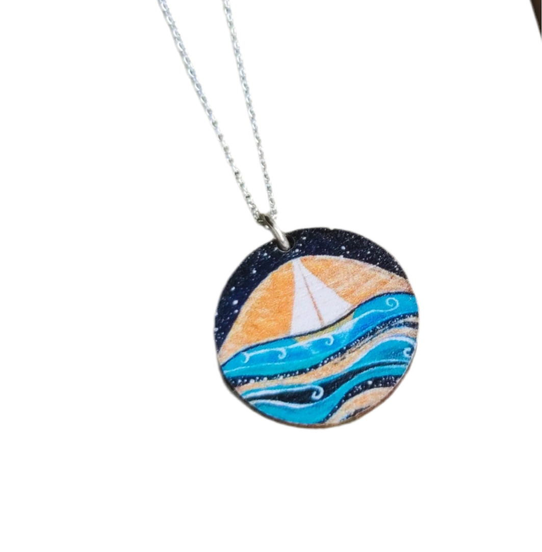 Star Sailing ~ Wood & Sterling Silver Pendant