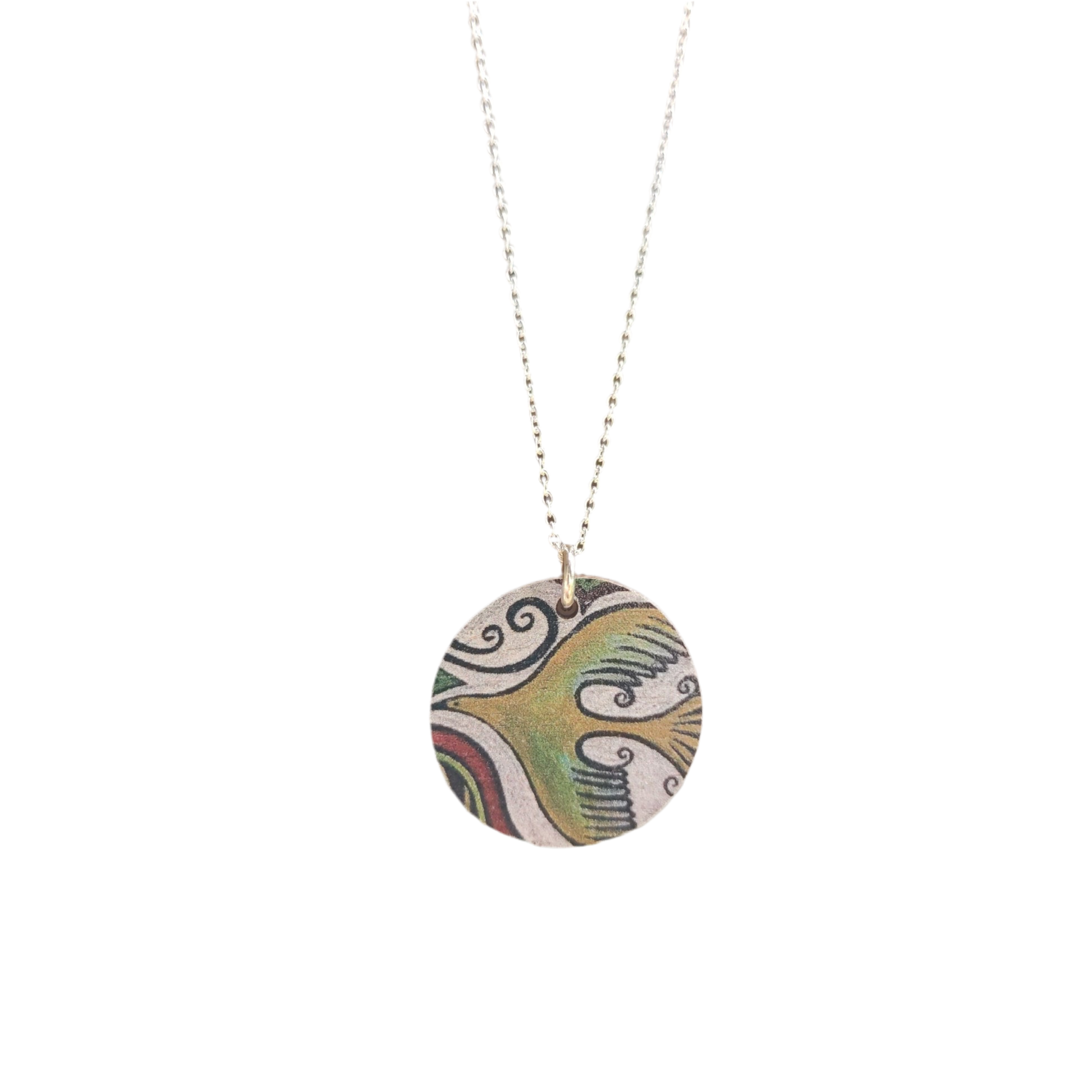 Flight Path ~ Ochre ~ Wood & Sterling Silver Pendant