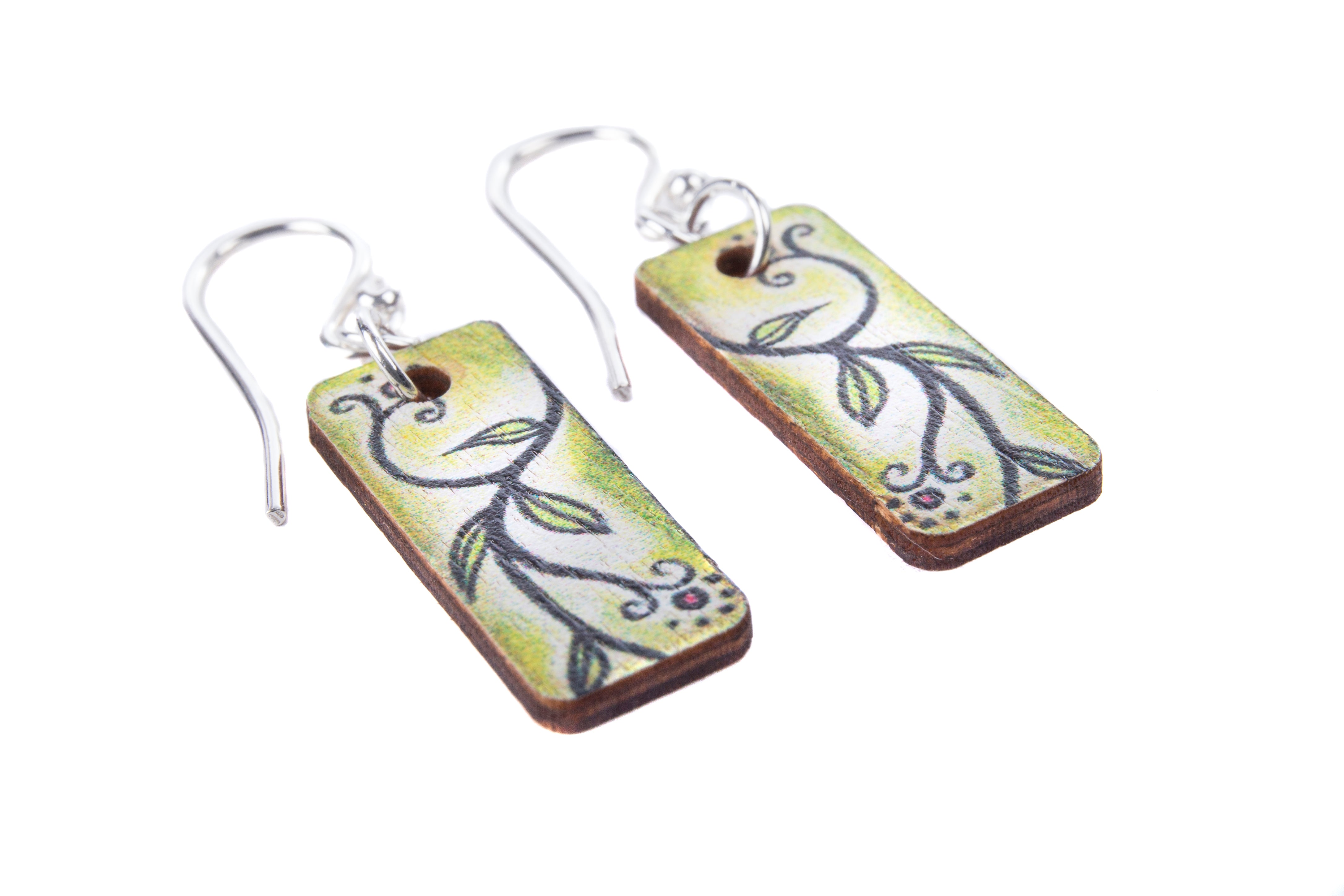 Vine Leaf ~ Wood & Sterling Silver ~ Earrings