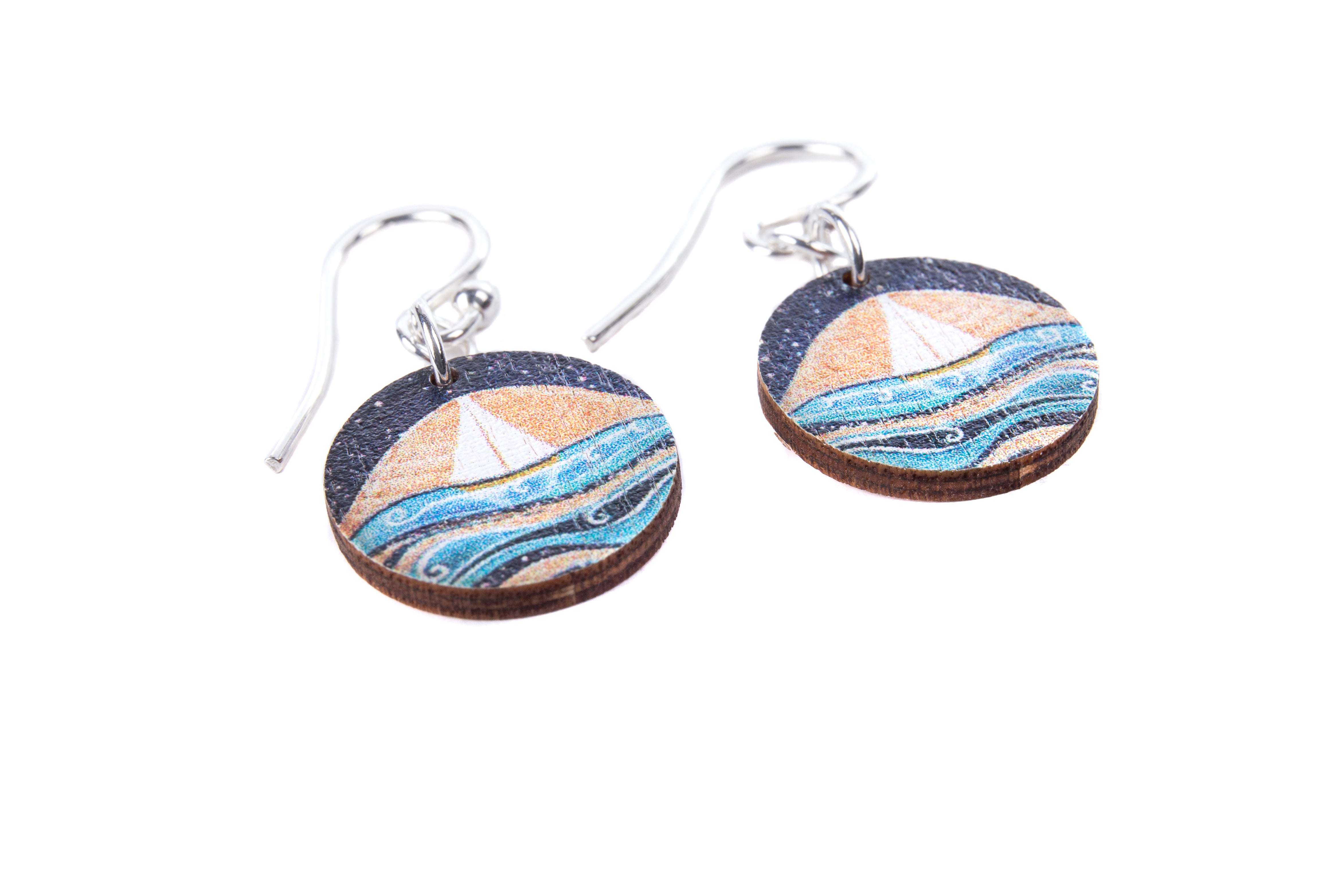 Star Sailing ~ Wood & Sterling Silver ~ Earrings