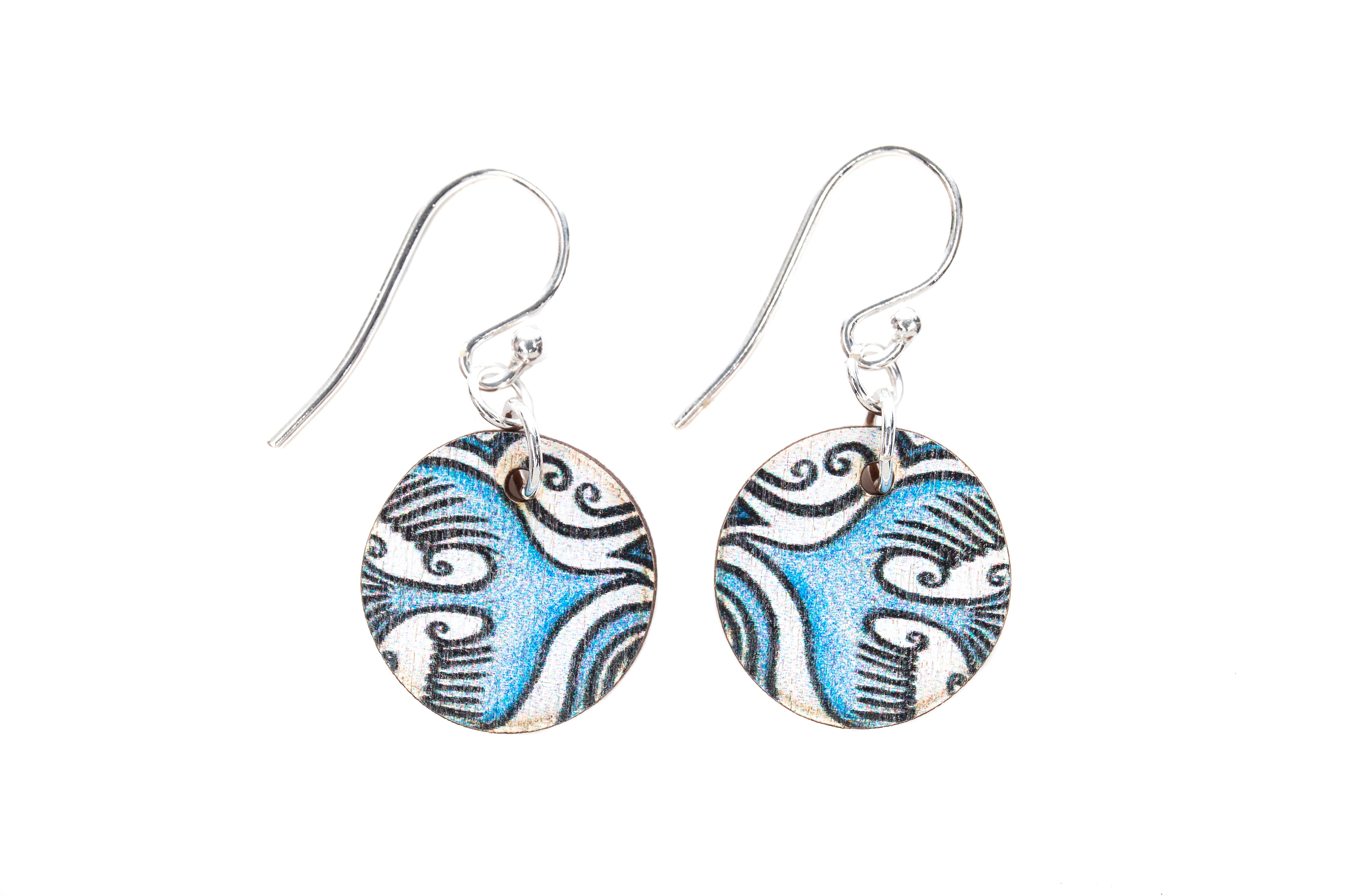 Flight Path Blue ~ Wood & Sterling Silver ~ Earrings