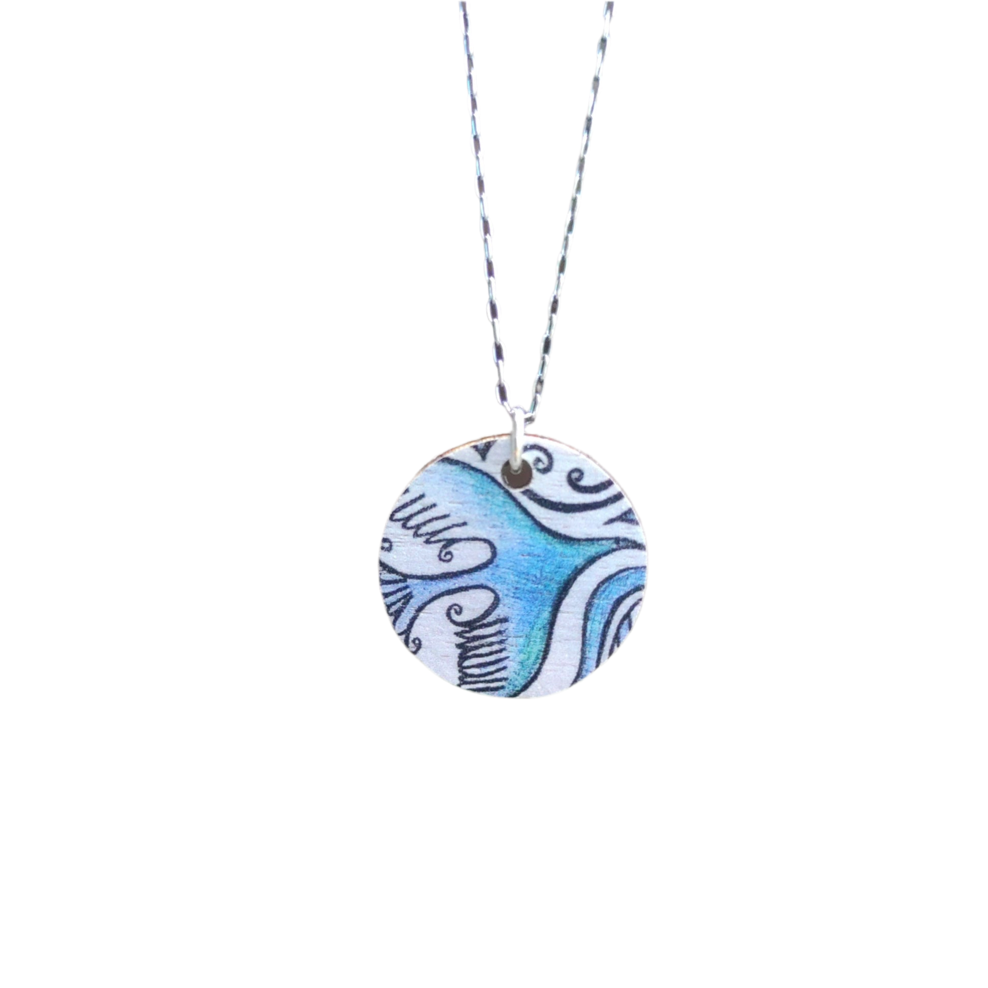 Flight Path ~ Blue ~ Wood & Sterling Silver Chain ~ Pendant
