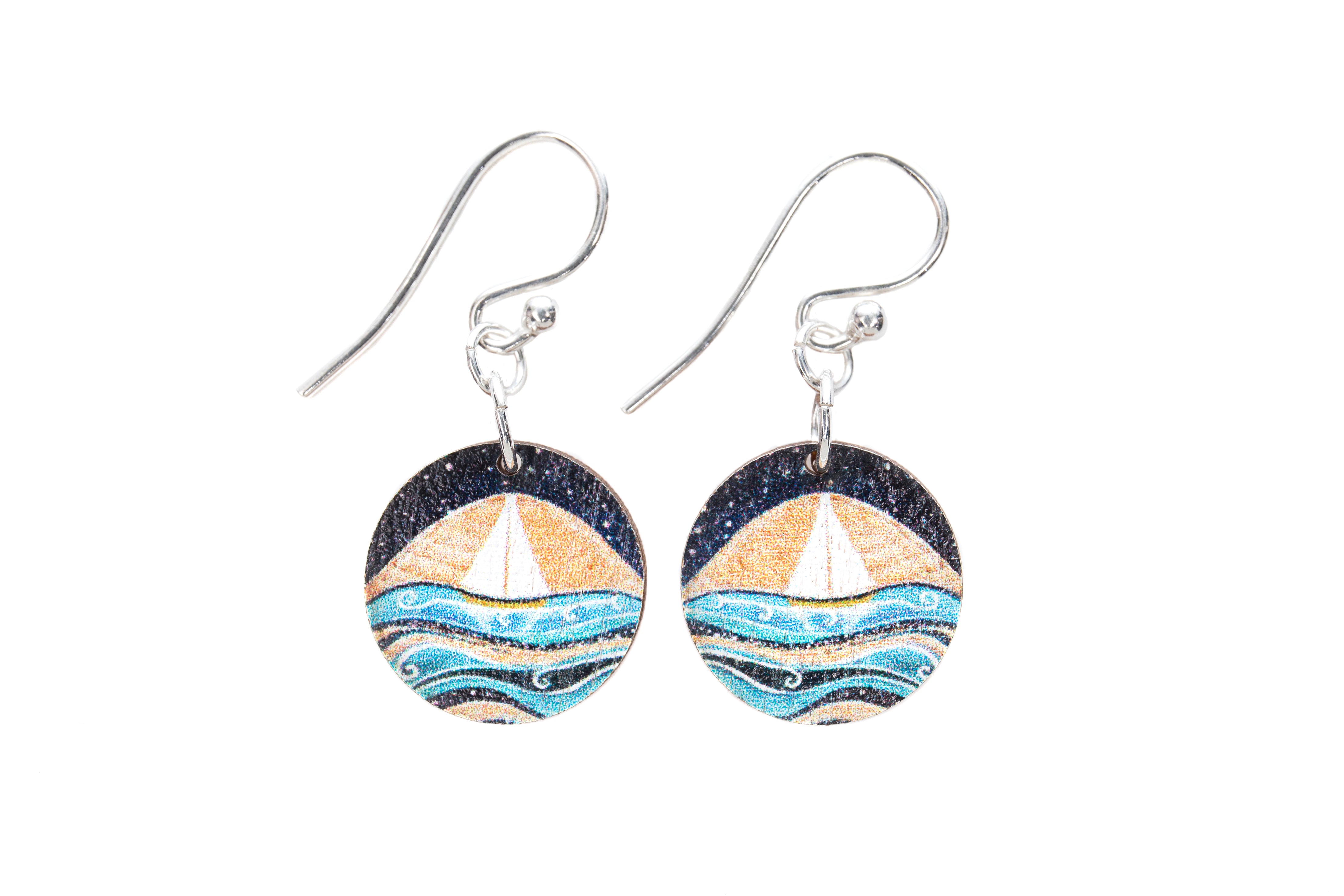 Star Sailing ~ Wood & Sterling Silver ~ Earrings