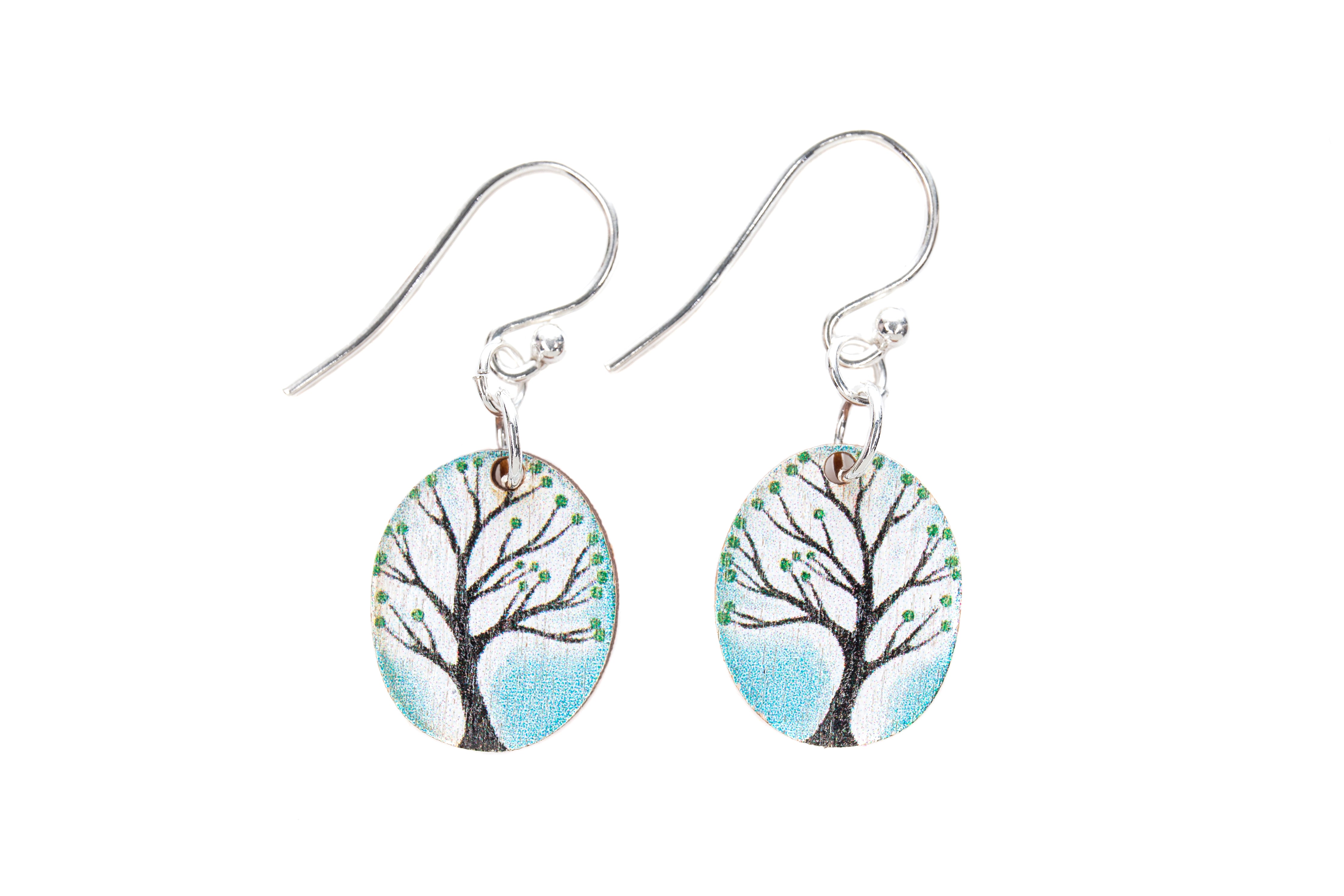 Turquoise Trees ~ Wood & Sterling Silver ~ Earrings