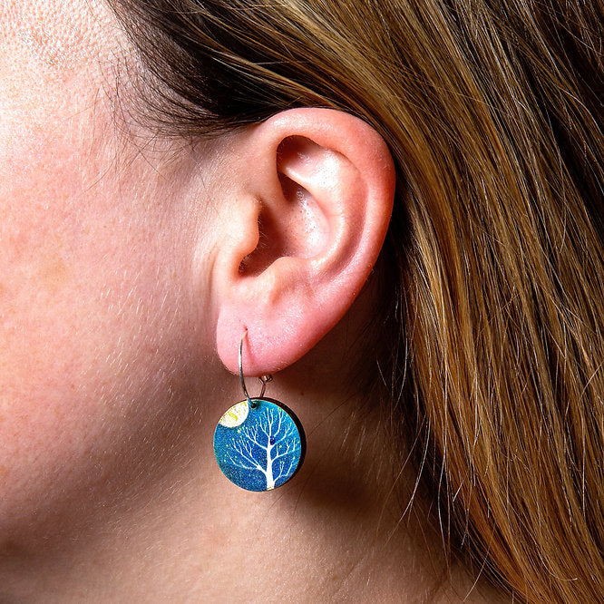 Night Owl ~ Wood & Sterling Silver ~ Earrings