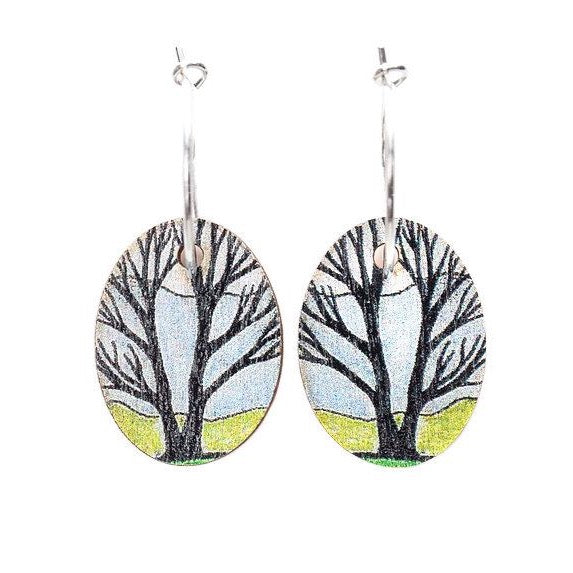 Field Tree ~ Wood & Sterling Silver ~ Earrings