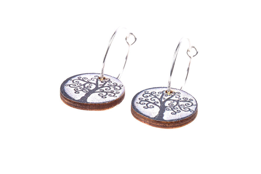 Tree Of Life Small ~ Wood & Sterling Silver ~ Earrings