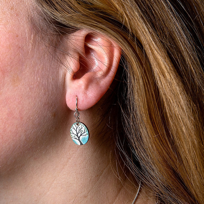 Turquoise Trees ~ Wood & Sterling Silver ~ Earrings
