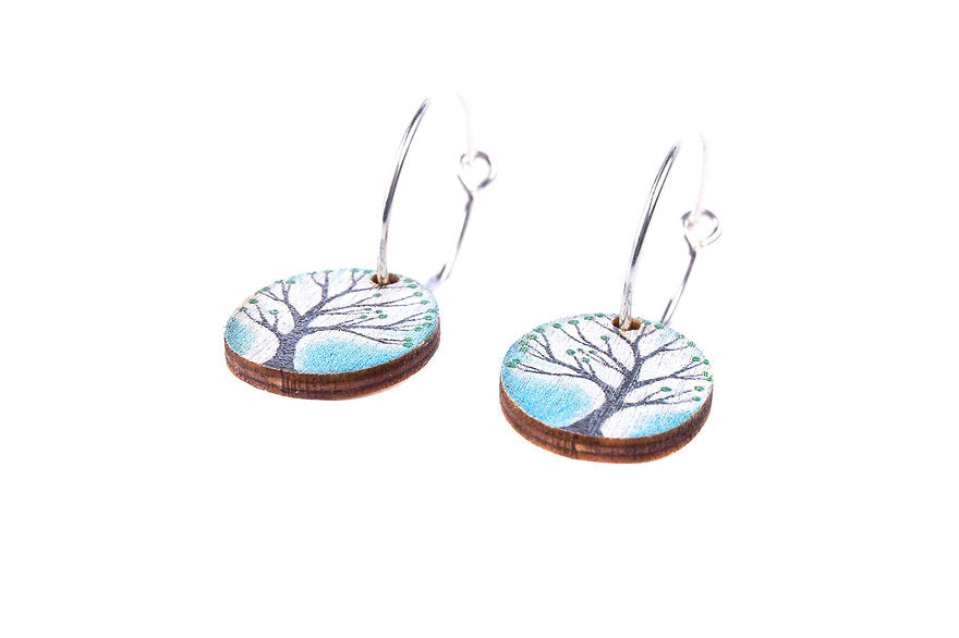 Turquoise Trees ~ Wood & Sterling Silver ~ Earrings