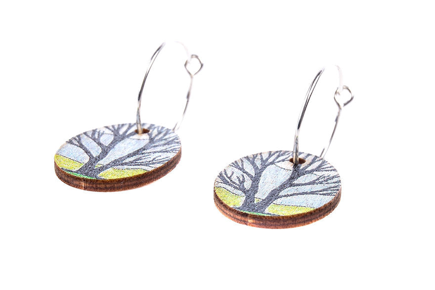 Field Tree ~ Wood & Sterling Silver ~ Earrings