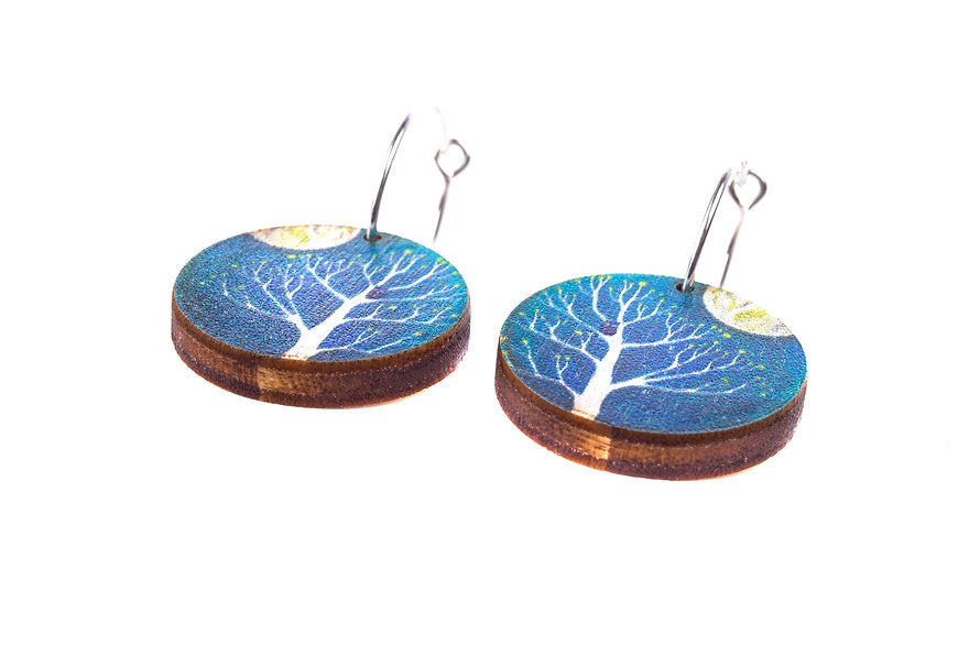 Night Owl ~ Wood & Sterling Silver ~ Earrings