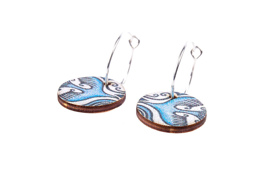 Flight Path Blue  ~ Wood & Sterling Silver ~ Earrings