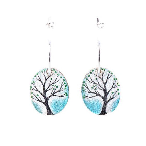 Turquoise Trees ~ Wood & Sterling Silver ~ Earrings