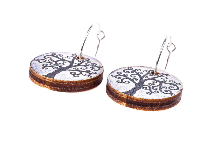 Tree Of Life Large ~ Wood & Sterling Silver ~ Earrings