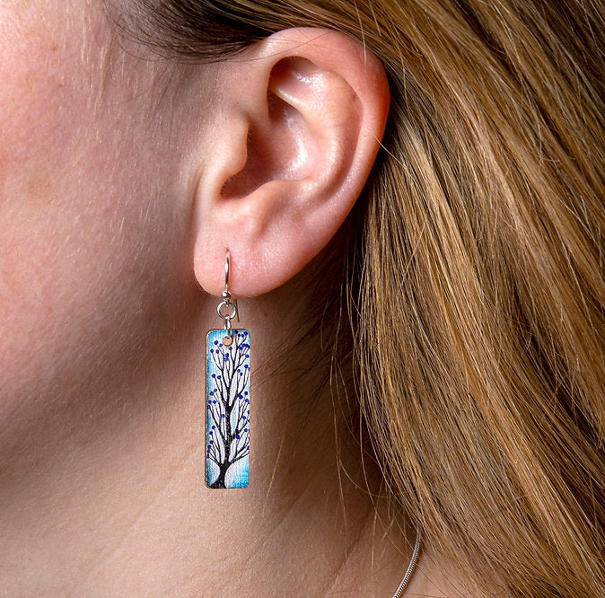 Tree Drop  ~ Wood & Sterling Silver ~ Earrings