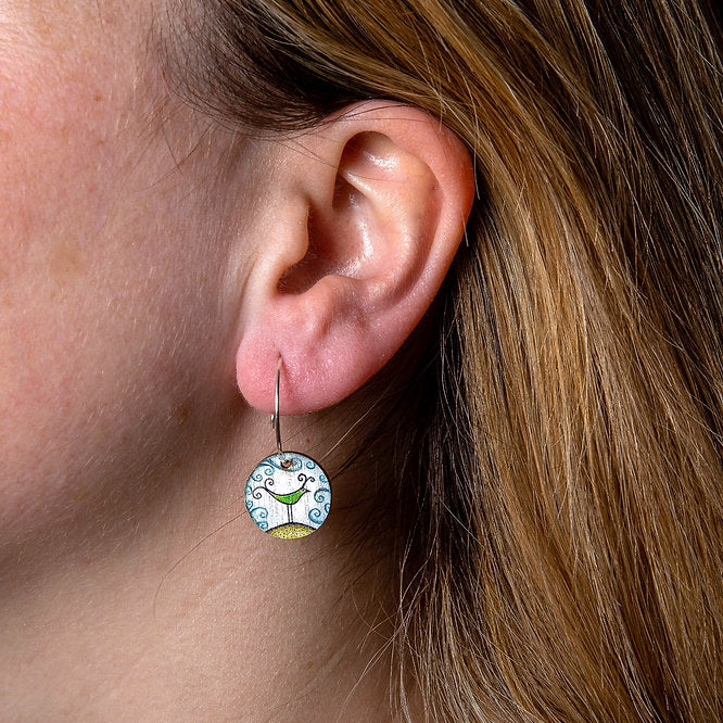 Bird On A Hill ~ Wood & Sterling Silver ~ Earrings