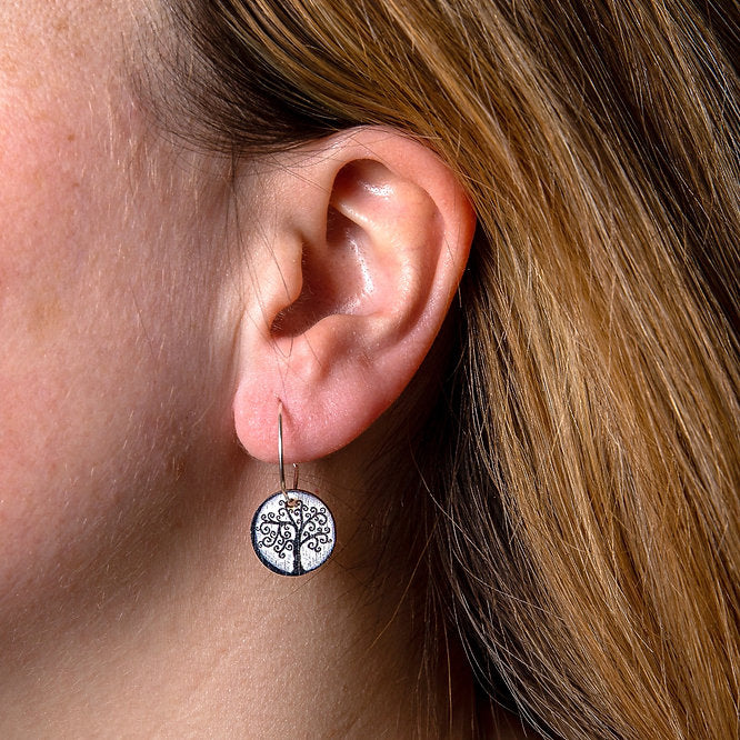 Tree Of Life Small ~ Wood & Sterling Silver ~ Earrings