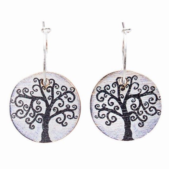 Tree Of Life Large ~ Wood & Sterling Silver ~ Earrings