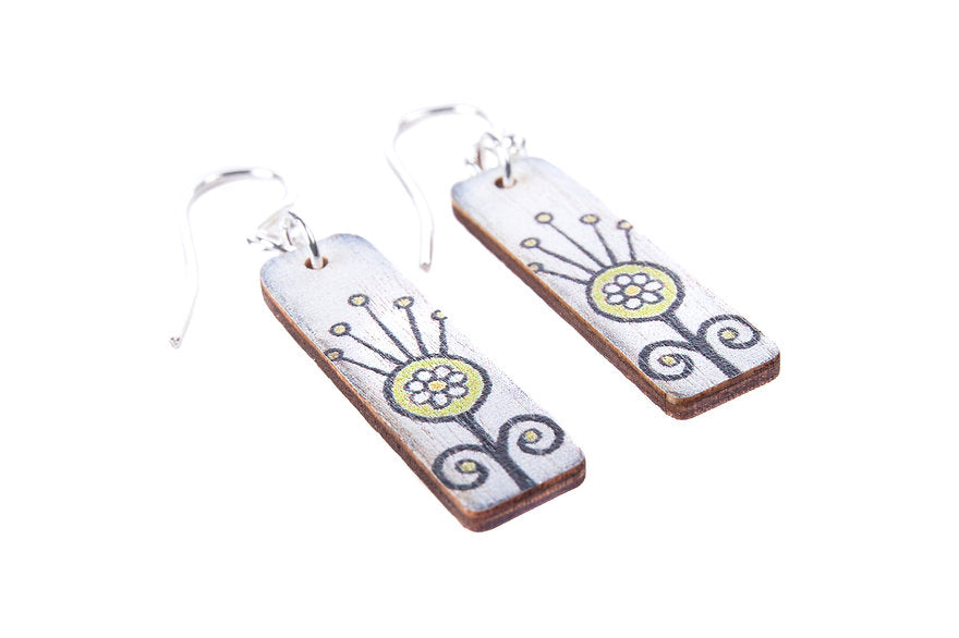 Thistle Drop  ~ Wood & Sterling Silver ~ Earrings