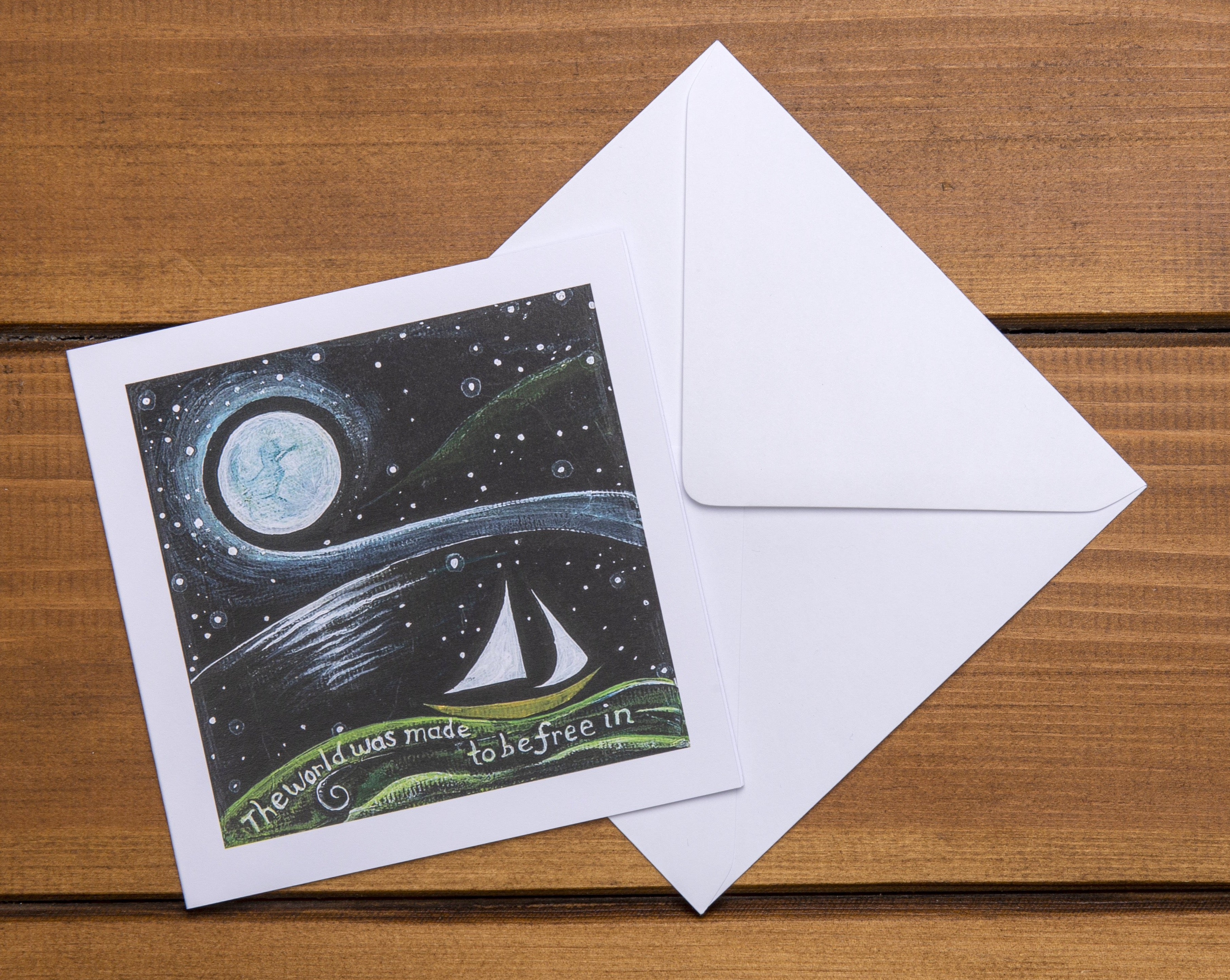 Moon Sailing Starry Night ~ Square Greeting Card
