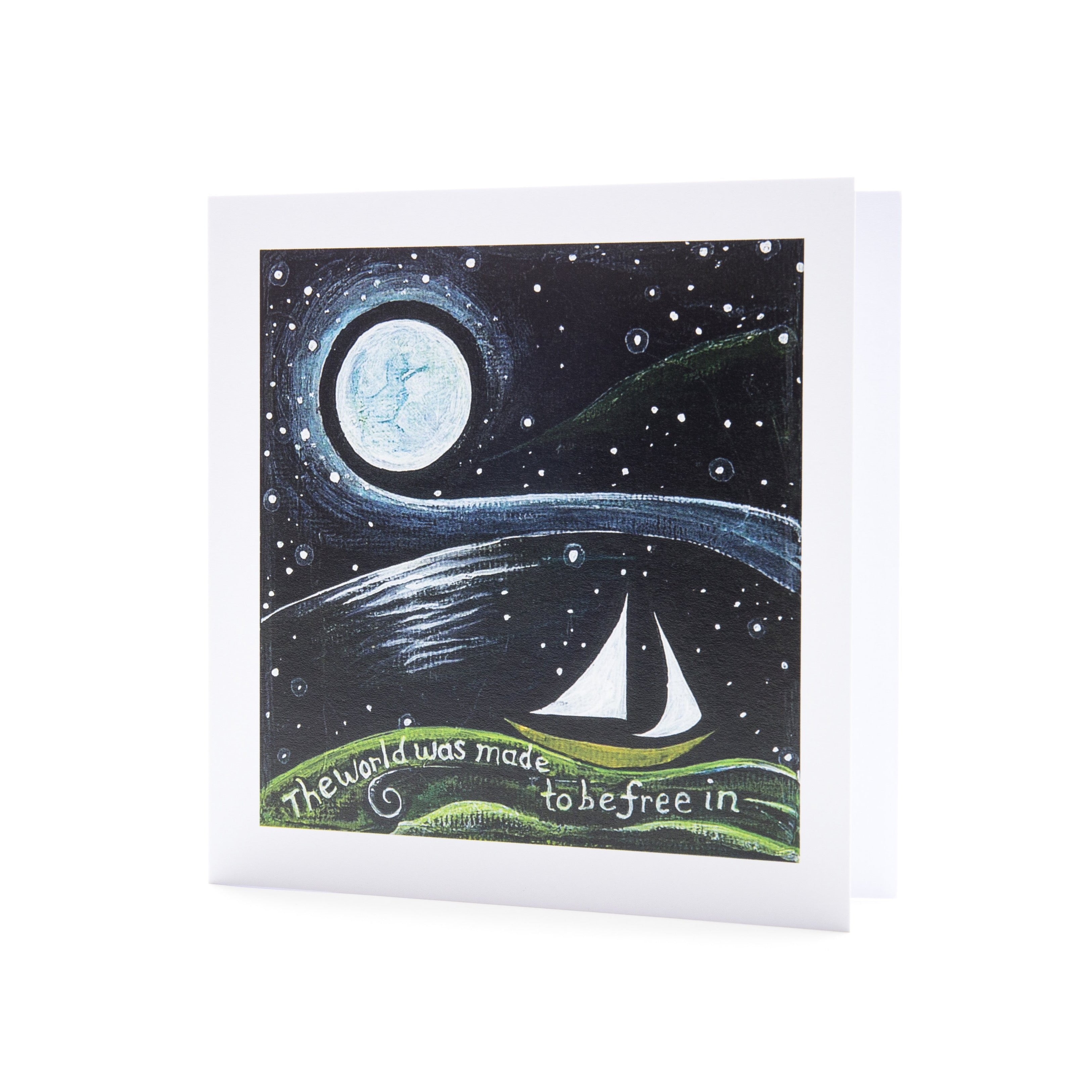 Moon Sailing Starry Night ~ Square Greeting Card