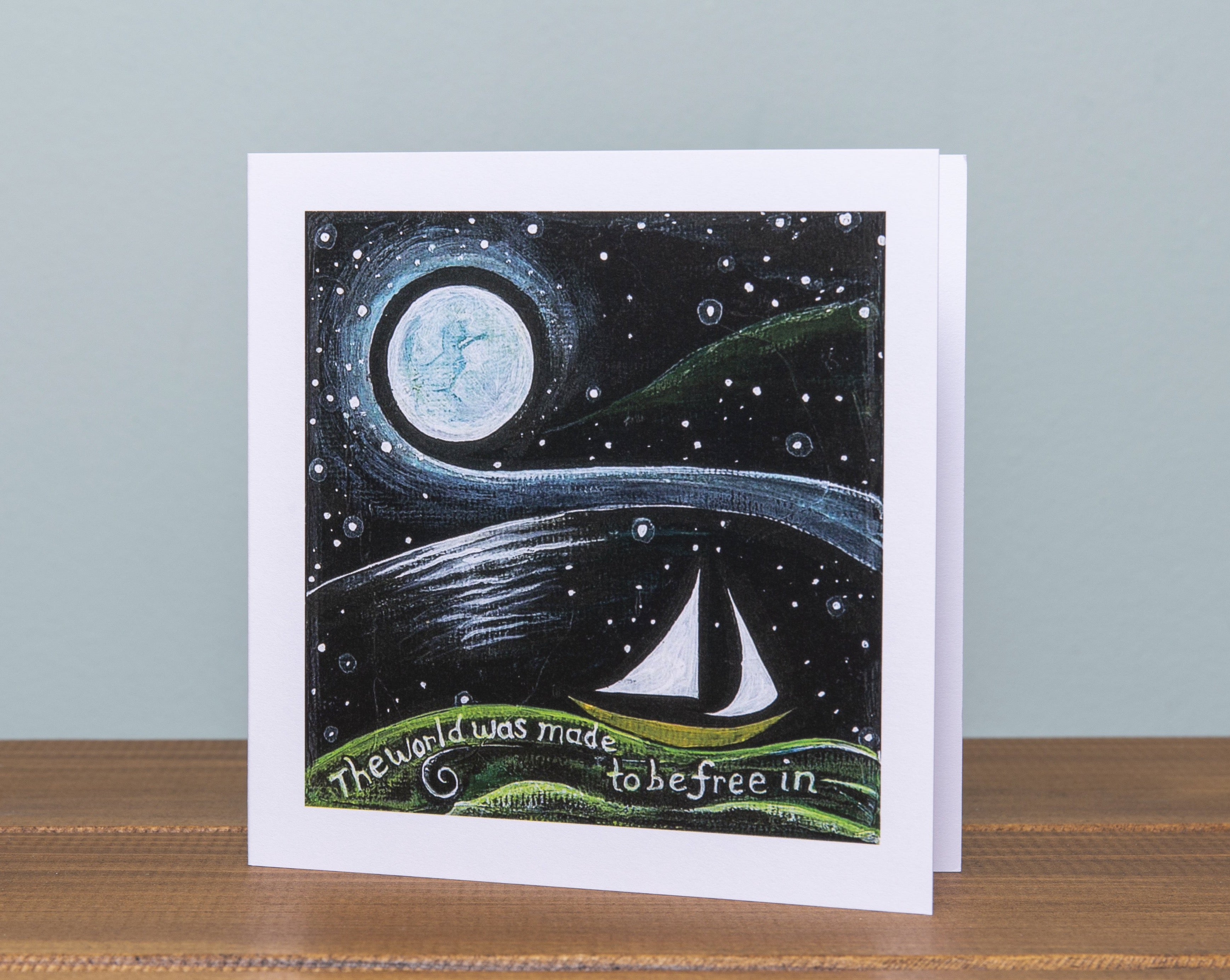 Moon Sailing Starry Night ~ Square Greeting Card