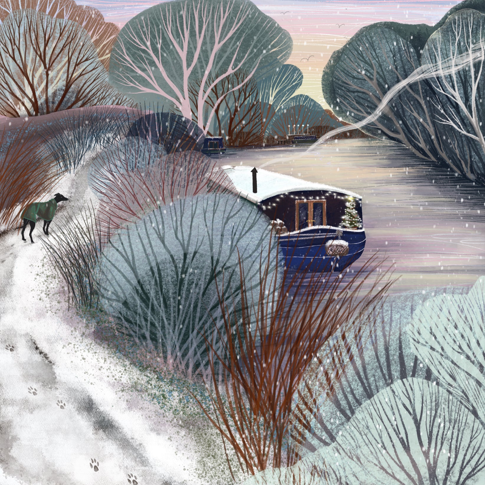 Winter Walk ~ Canal Boat ~ Art Print
