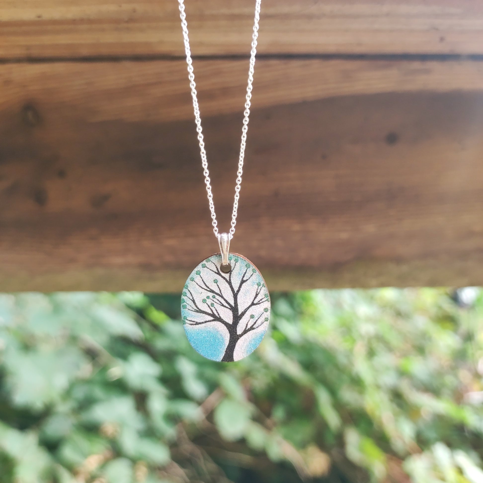 Turquoise Tree ~ Wood & Sterling Silver Pendant