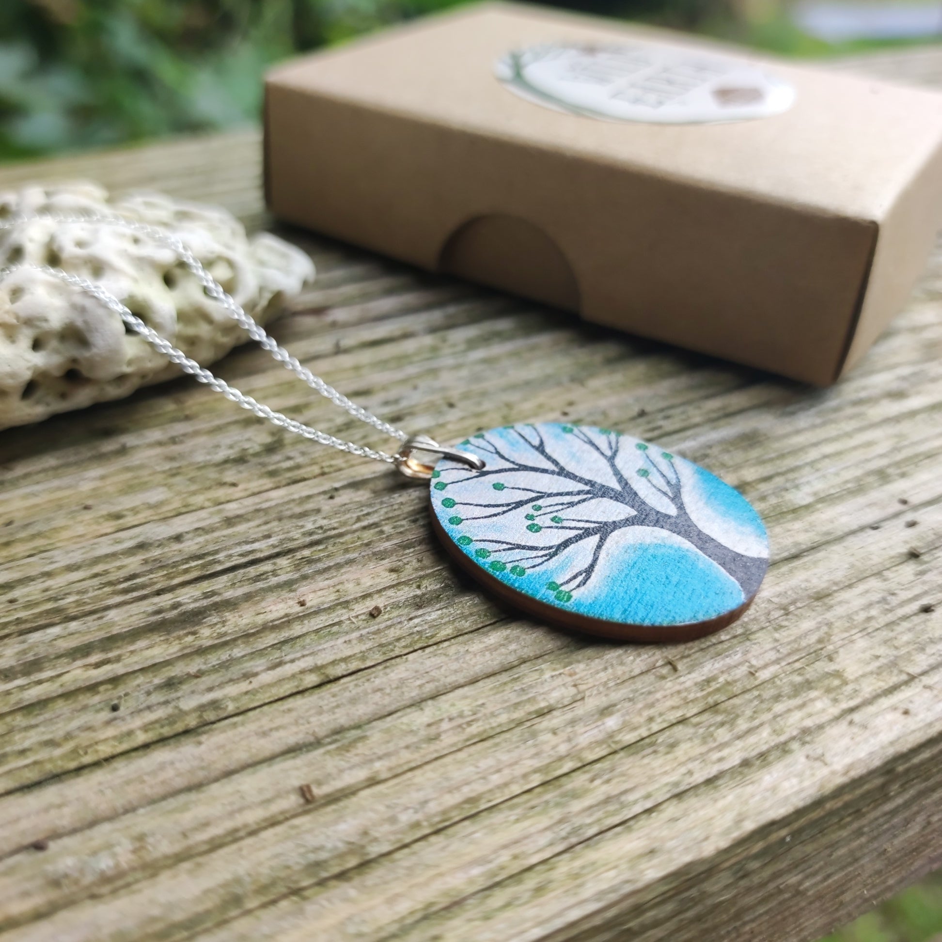Turquoise Tree ~ Wood & Sterling Silver Pendant