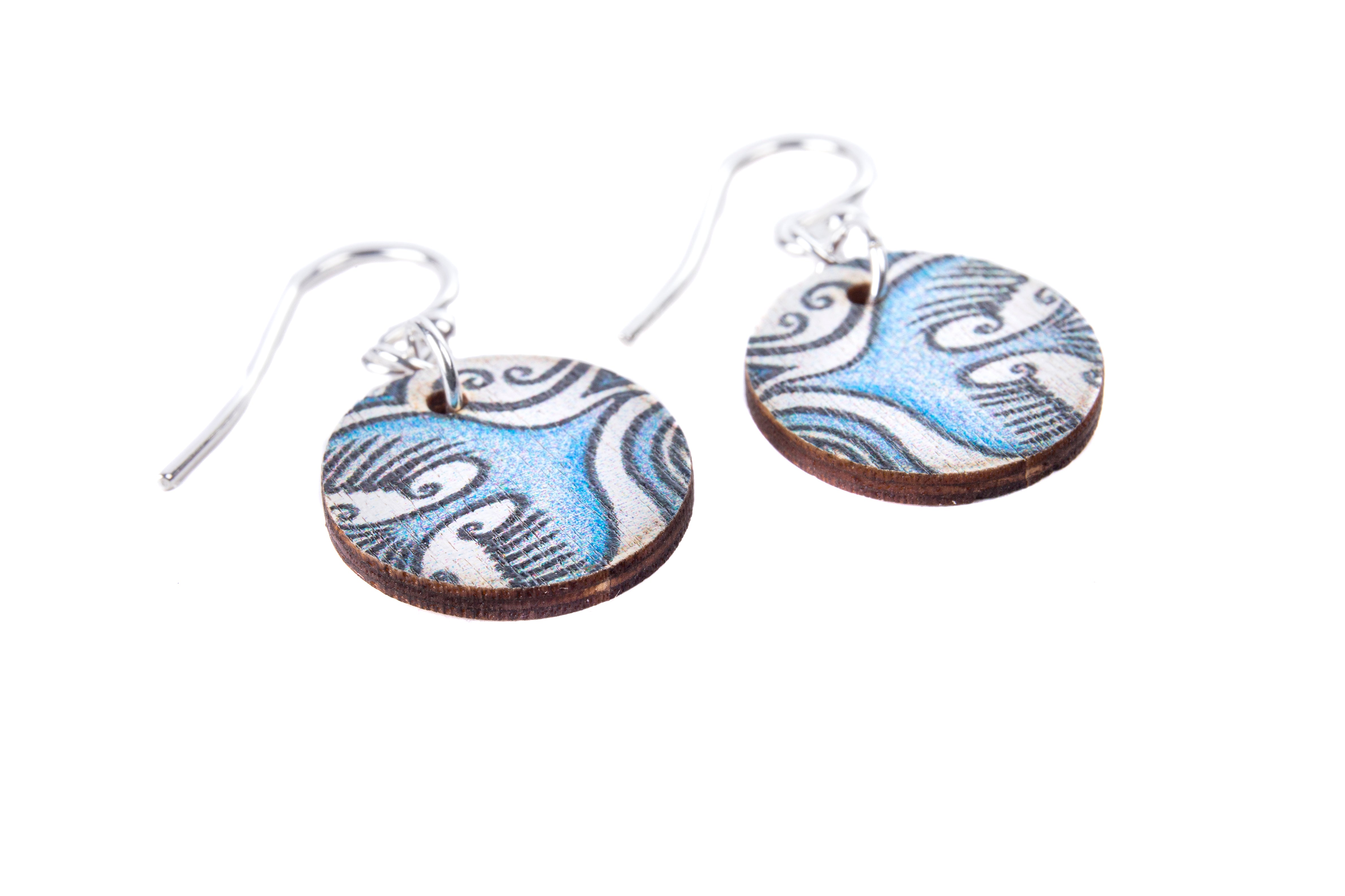 Flight Path Blue  ~ Wood & Sterling Silver ~ Earrings