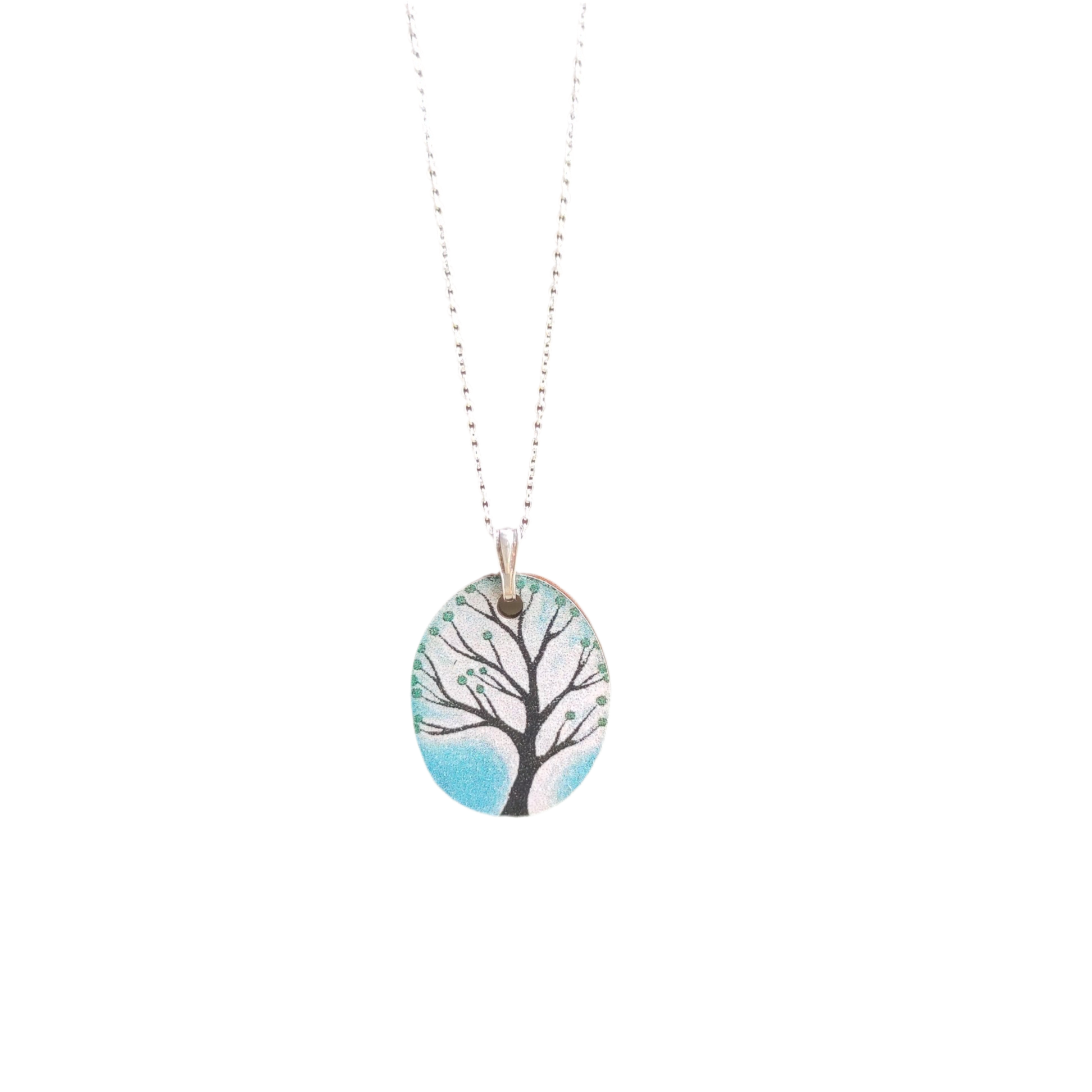 Turquoise Tree ~ Wood & Sterling Silver Pendant