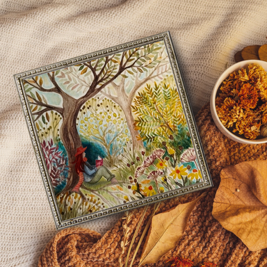 Quiet reading spot in the woods, watercolour print, framed, slow-living art, mindful art, gifts for readers