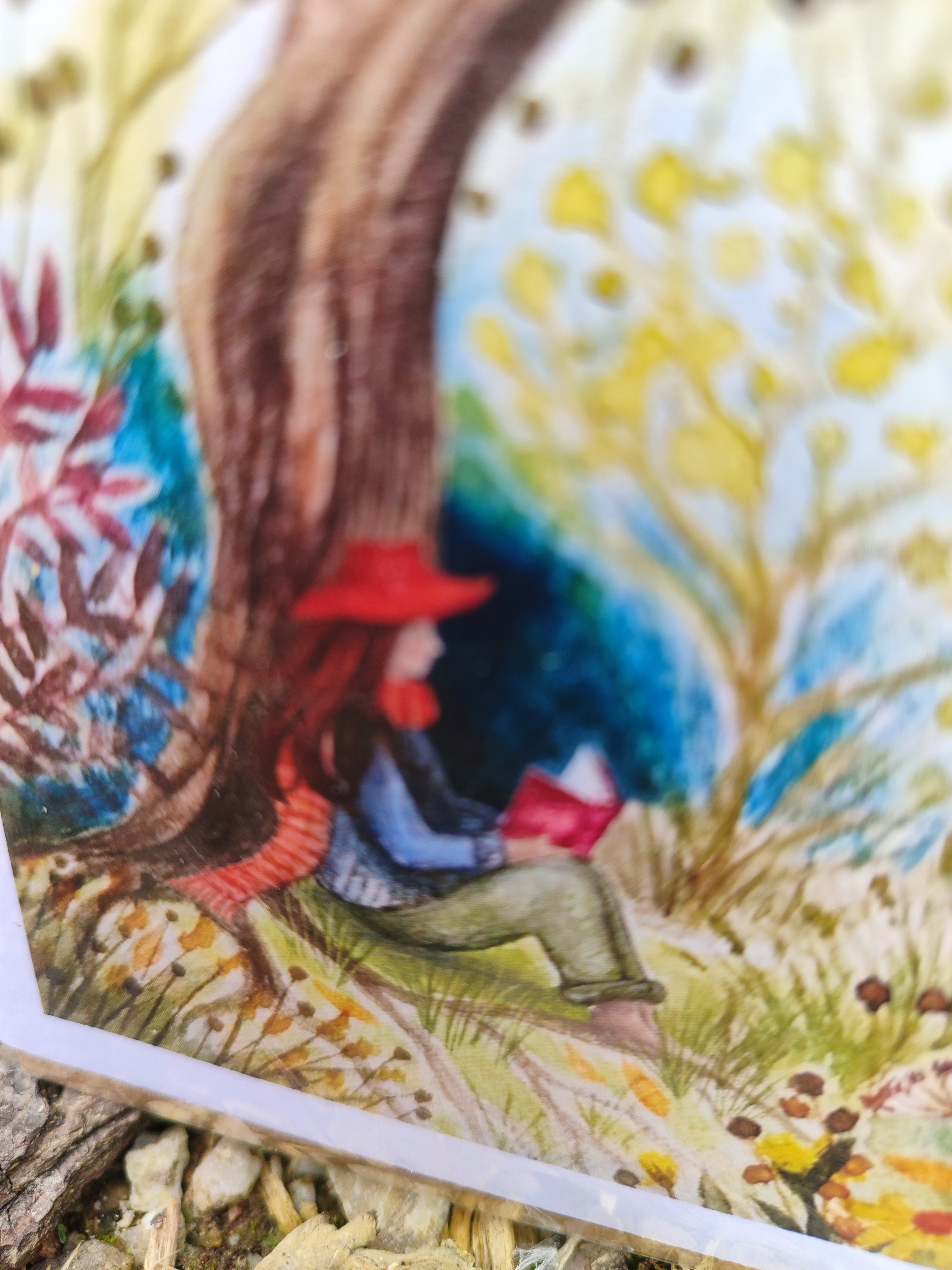 A Quiet Read art card, greeting card, slow living, mindful Artist, Northern Ireland, Hannah Dorman. Self-care, solitude, introvert gift, water-colour card detail