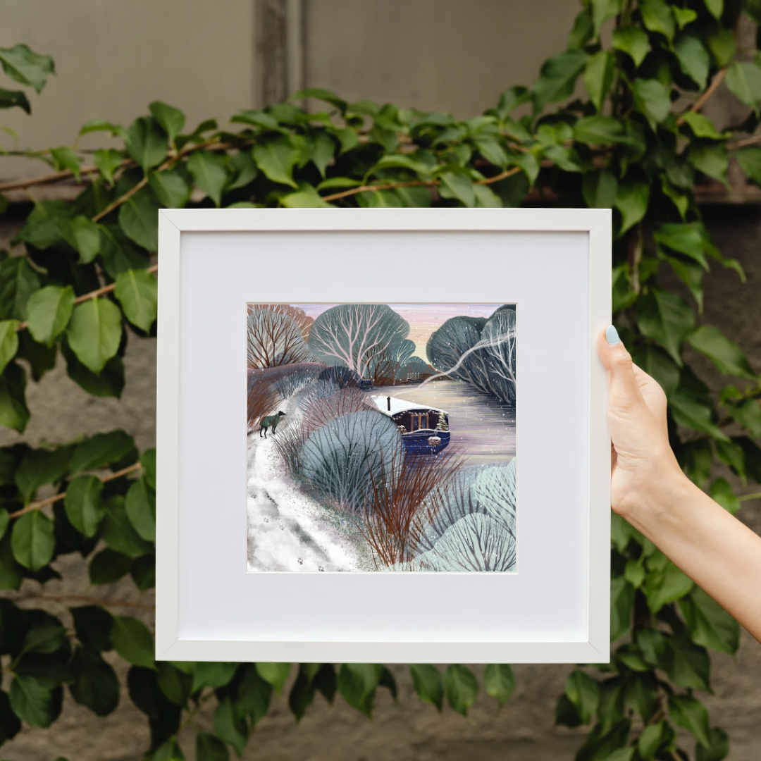 Winter Walk ~ Canal Boat ~ Art Print